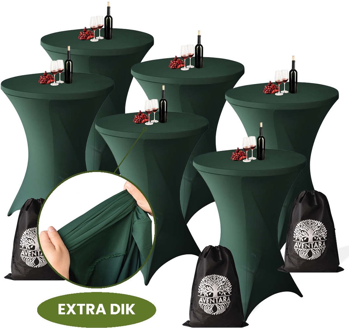 Statafelrok Donker Groen x 6 – ∅80-85 x 110 cm met Opbergtas – Statafelhoes Stretch Stof – Kras- en Vouwvrije Statafel Rok Extra Dik – Sta Tafelrok 6 Stuks – Statafelhoezen Voor Horeca, Evenementen, Feest, Bruiloft en Partijen