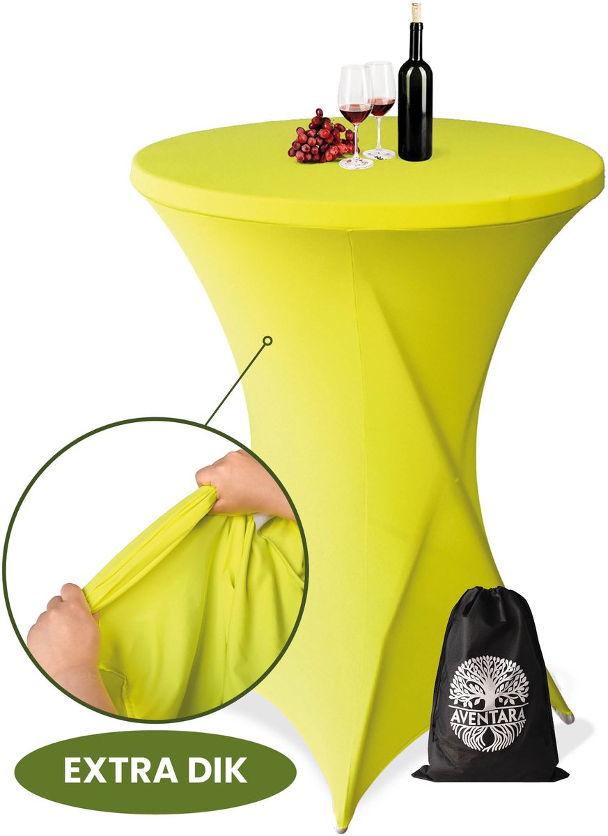 Statafelrok Geel x 1 – ∅80-85 x 110 cm – Luxe Extra Dikke Stretch Stof – Inclusief Opbergtas – Kras- en Kreukvrije Statafelhoes – Perfect voor Horeca, Bruiloften en Feesten