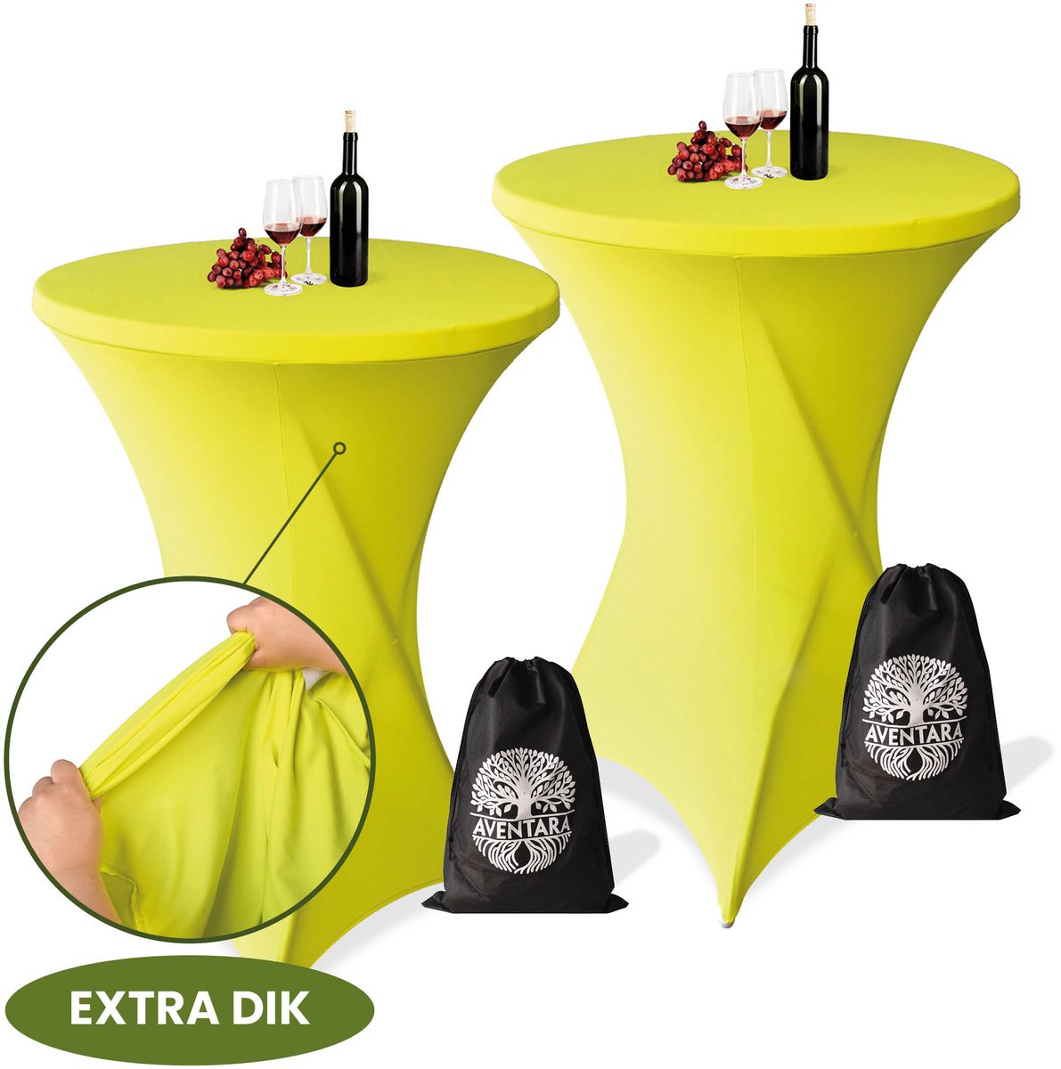 Statafelrok Geel x 2 – ∅80-85 x 110 cm – Premium Stretch Stof – Extra Dikke Kras- en Kreukvrije Hoes – Statafelhoes Inclusief Opbergtas – Statafelrokken Geschikt voor Horeca, Recepties en Evenementen