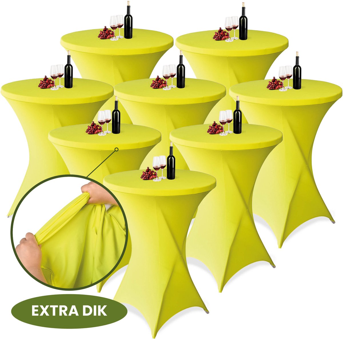 Statafelrok Geel x 8 – ∅80-85 x 110 cm met Opbergtas – Statafelhoes Stretch Stof – Kras- en Vouwvrije Statafel Rok Extra Dik – Sta Tafelrok - 8 Stuks – Statafelhoezen Voor Horeca, Evenementen, Feest, Bruiloft en Partijen