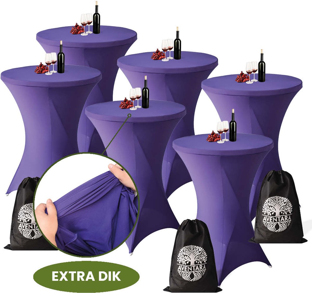 Statafelrok Paars x 6 – ∅80-85 x 110 cm met Opbergtas – Statafelhoes Stretch Stof – Kras- en Vouwvrije Statafel Rok Extra Dik – Paarse Sta Tafelrok 6 Stuks – Statafelhoezen Voor Horeca Evenementen Feest Bruiloft Partijen