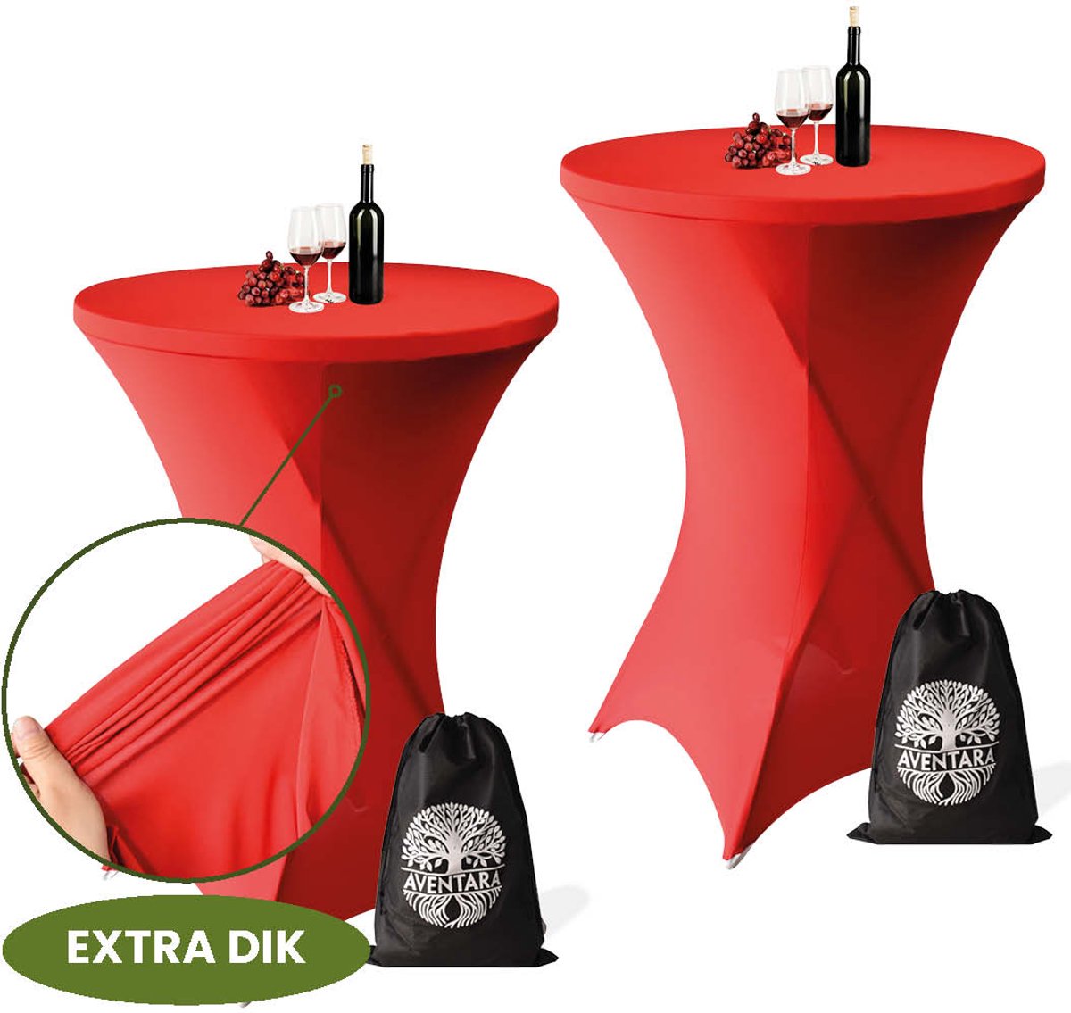 Statafelrok Rood x 2 – ∅80-85 x 110 cm met Opbergtas – Statafelhoes Stretch Stof – Kras- en Vouwvrije Statafel Rok Extra Dik – Sta Tafelrok 2 stuks – Rode Statafelhoezen Voor Horeca, Evenementen, Feest, Bruiloft en Partijen