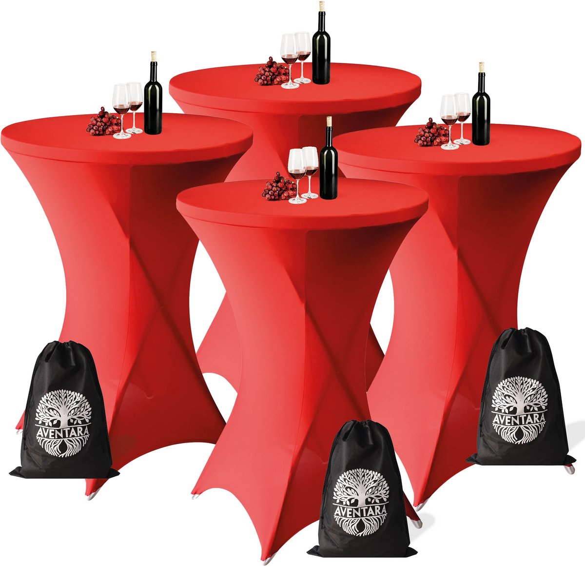 Statafelrok Rood x 4 – ∅80-85 x 110 cm inclusief Opbergtas – Statafelhoes Stretch Stof – Kras- en Vouwvrije Tafelhoezen Extra Dik – Sta Tafelrok – Statafelhoezen Voor Horeca, Evenementen, Feest, Bruiloft en Partijen
