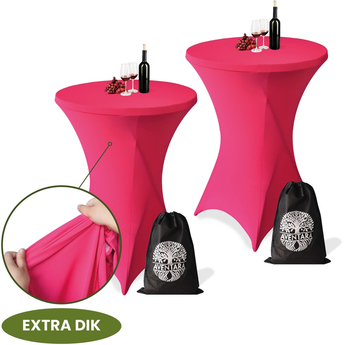 Statafelrok Roze x 2 – ∅80-85 x 110 cm – Premium Stretch Stof – Extra Dikke Kras- en Kreukvrije Hoes – Statafelhoes Inclusief Opbergtas – Statafelrokken Geschikt voor Horeca, Recepties en Evenementen