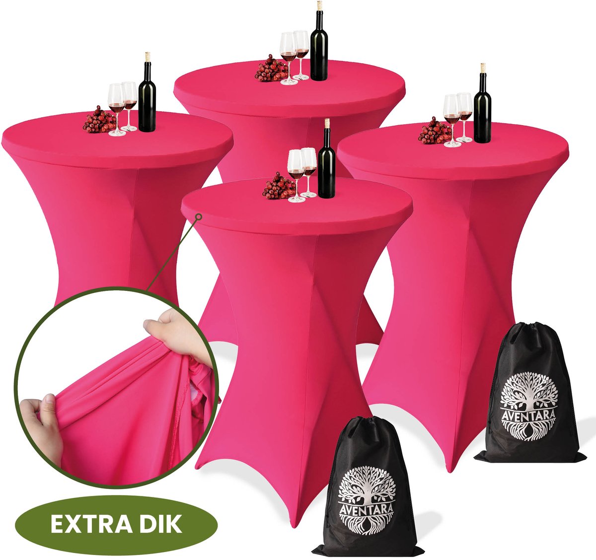 Statafelrok Roze x 4 – ∅80-85 x 110 cm inclusief Opbergtas – Statafelhoes Stretch Stof – Kras- en Vouwvrije Tafelhoezen Extra Dik – Sta Tafelrok – Statafelhoezen Voor Horeca, Evenementen, Feest, Bruiloft en Partijen
