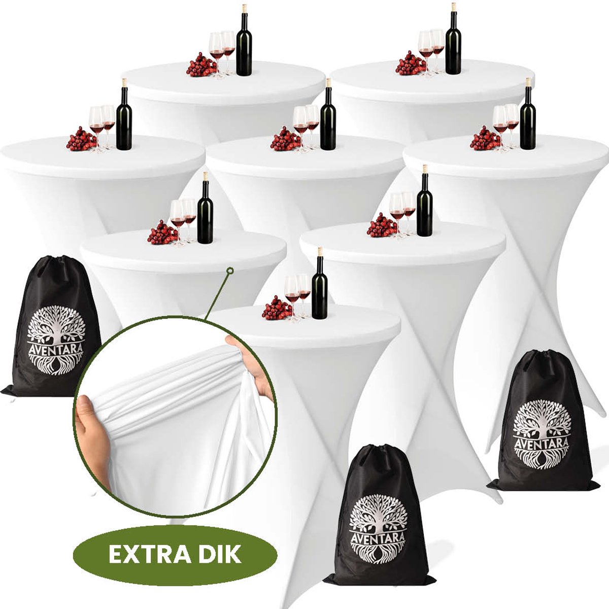 Statafelrok Wit x 8 – ∅80-85 x 110 cm met Opbergtas – Statafelhoes Stretch Stof – Kras- en Vouwvrije Statafel Rok Extra Dik – Sta Tafelrok - 8 Stuks – Statafelhoezen Voor Horeca, Evenementen, Feest, Bruiloft en Partijen