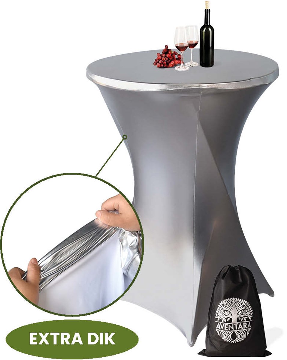 Statafelrok Zilver – ∅80-85 x 110 cm met Opbergtas – Statafelhoes Stretch Stof – Kras- en Vouwvrije Statafel Rok Extra Dik – Zilveren Sta Tafelrok – Rode Statafelhoezen Voor Horeca, Evenementen, Feest, Bruiloft en Partijen