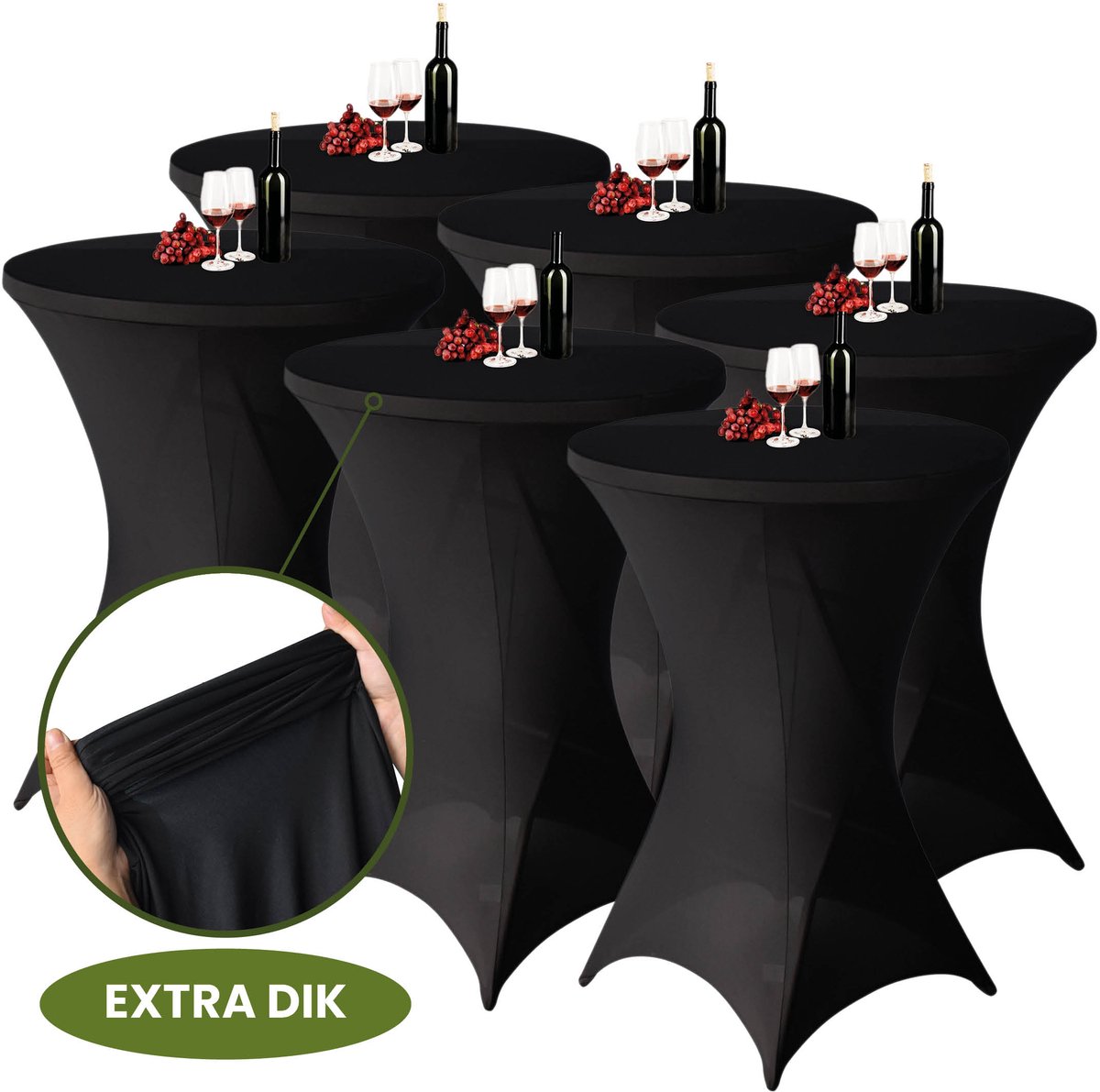 Statafelrok Zwart x 6 – ∅80-85 x 110 cm met Opbergtas – Statafelhoes Stretch Stof – Kras- en Vouwvrije Statafel Rok Extra Dik – Sta Tafelrok - 6 Stuks – Statafelhoezen Voor Horeca, Evenementen, Feest, Bruiloft en Partijen