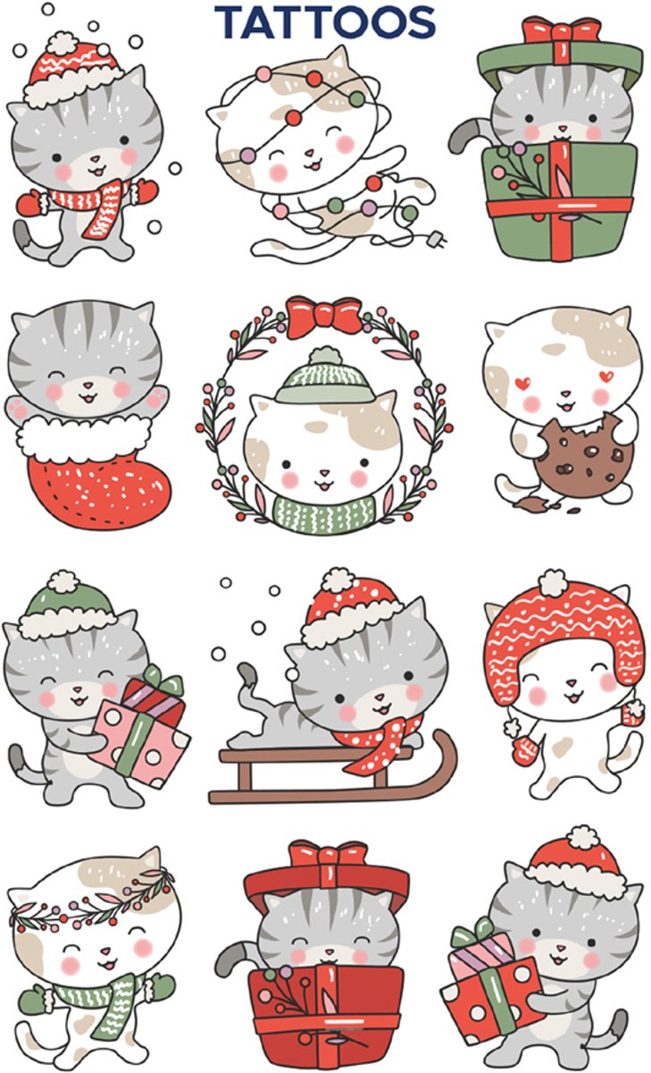 Kinderen kerst tijdelijke tatoeages katten