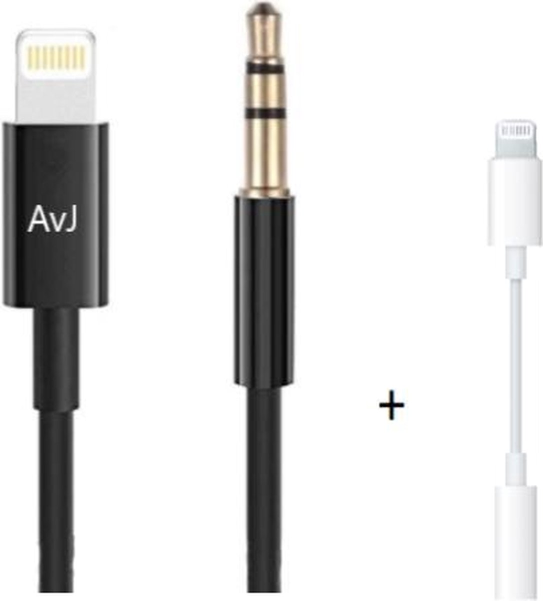 AvJ Aux Kabel - Auto iPhone - Iphone Aux - kabel auto - iPad iPod - iPhone Lightning - 3.5 mm - 1 Meter - incl Apple lightning naar 3,5 mm Jack audio aansluiting adapter - Zwart Tpe