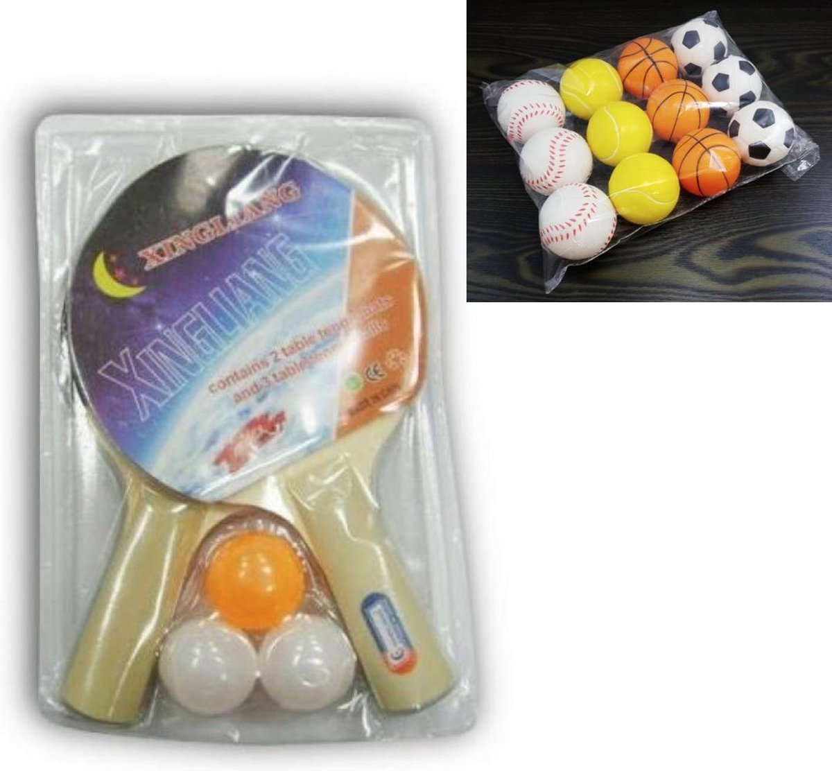 Thuis gamepakket, pinpong set met 3 ballen en 8 speelballen