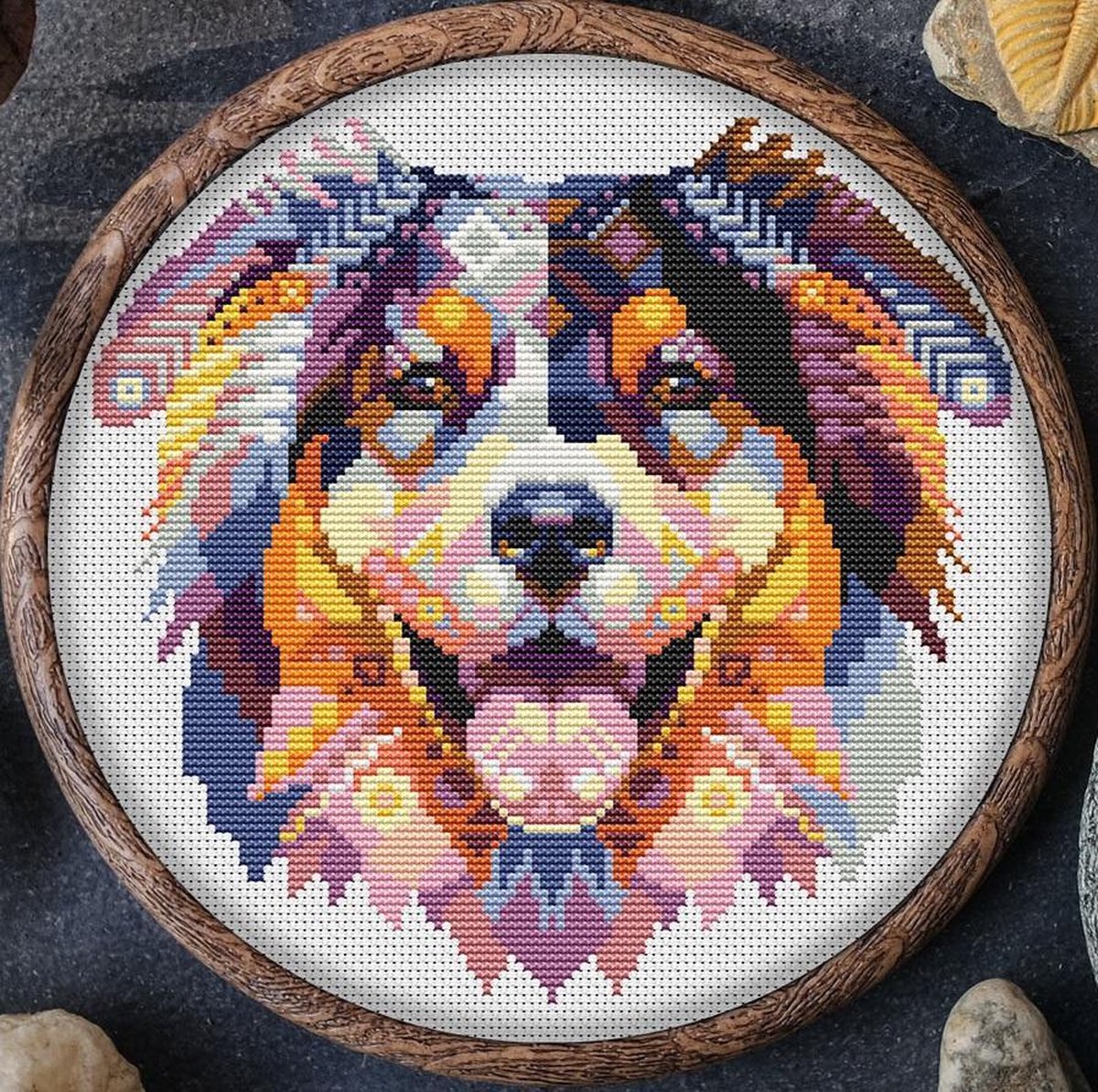 Borduurpakket MANDALA - AUSTRALISCHE SCHAPENDOES - Australian Shepherd - AWSOME PATTERNS