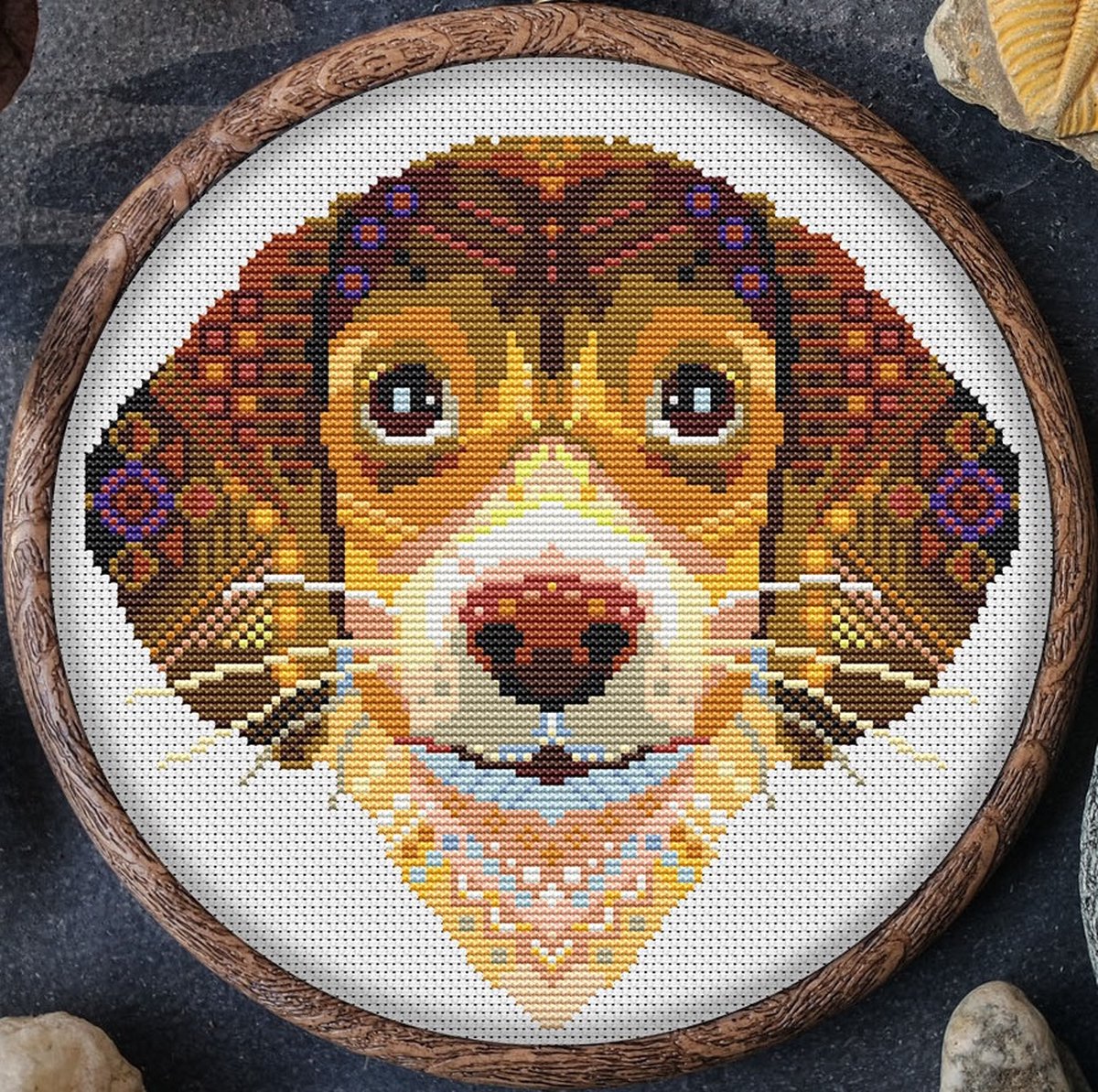 Borduurpakket MANDALA HOND - BEAGLE - awsome patterns - telpatroon om zelf te borduren