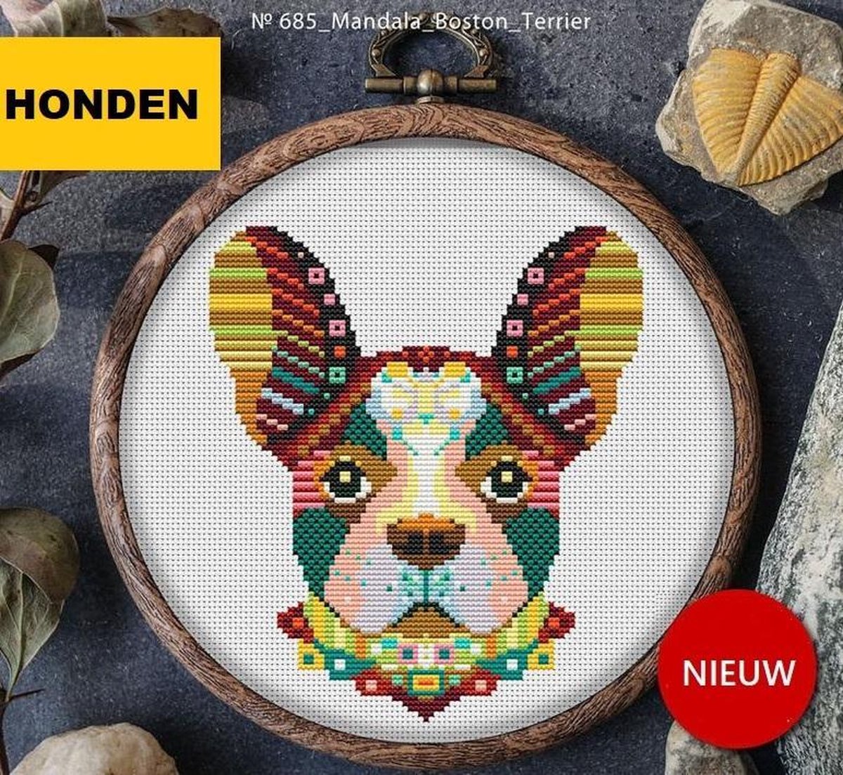 Borduurpakket MANDALA HOND - BOSTON TERRIER