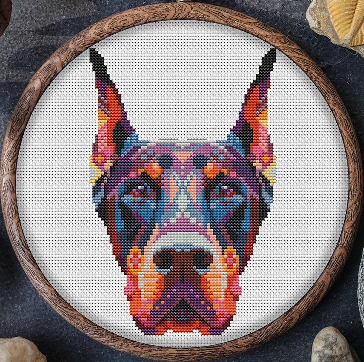 Borduurpakket MANDALA HOND - DOBERMAN