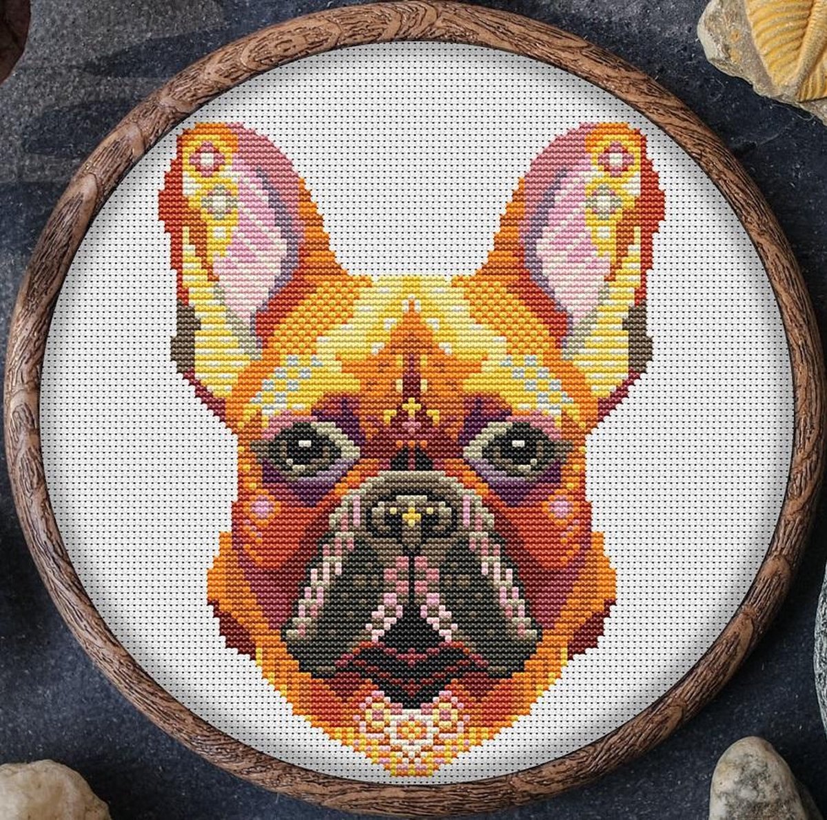 Borduurpakket MANDALA HOND - FRANSE BULLDOG