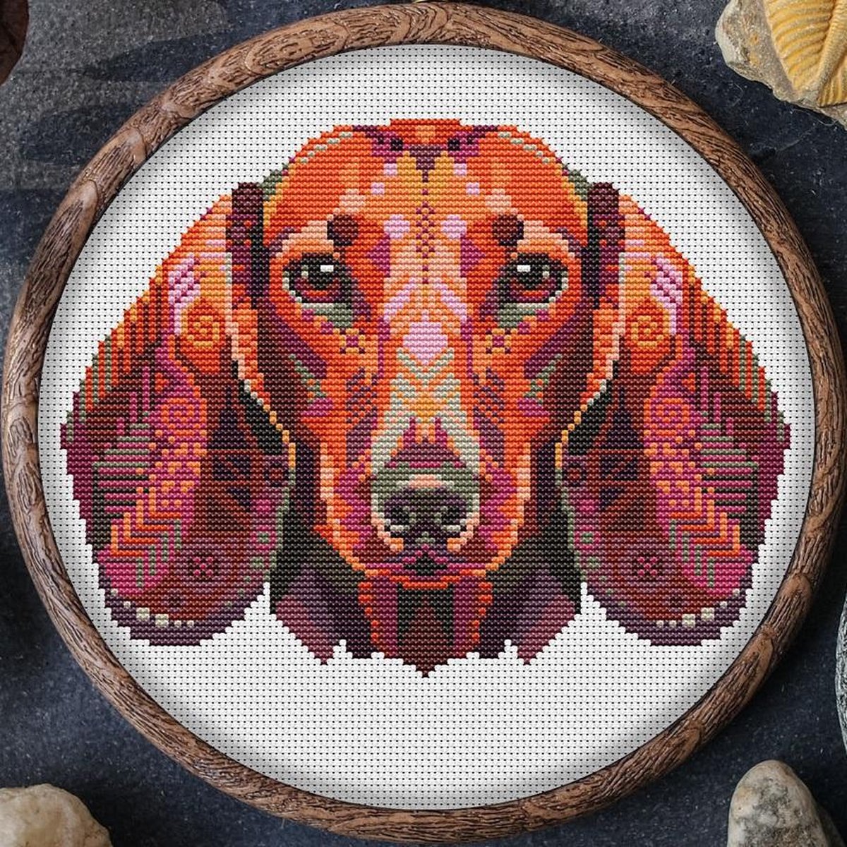 Borduurpakket MANDALA HOND - TECKEL - AWSOME PATTERNS - telpatroon