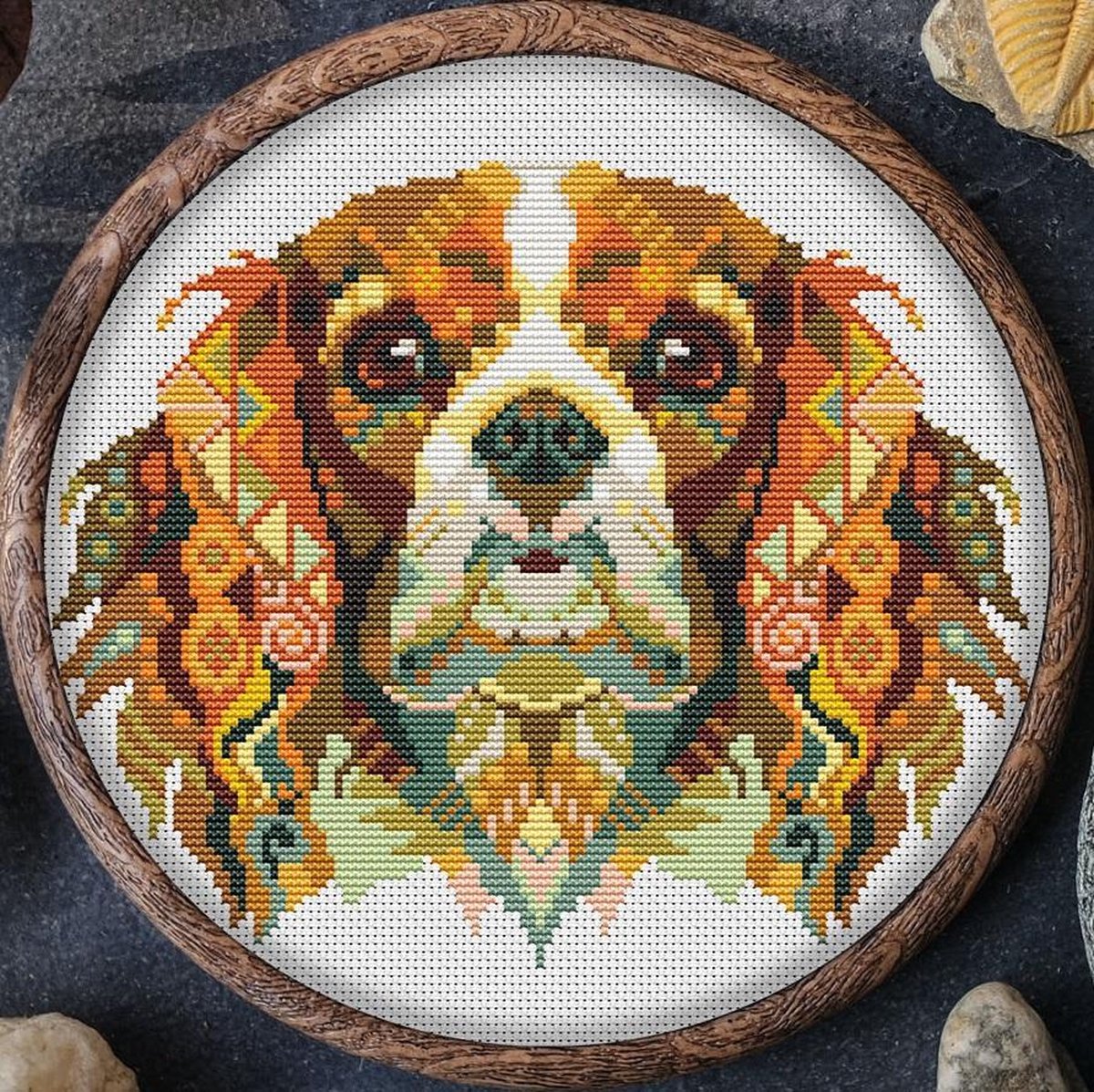 Borduurpakket MANDALA KING CHARLES SPANIEL - AWESOME PATTERNS (telpatroon)