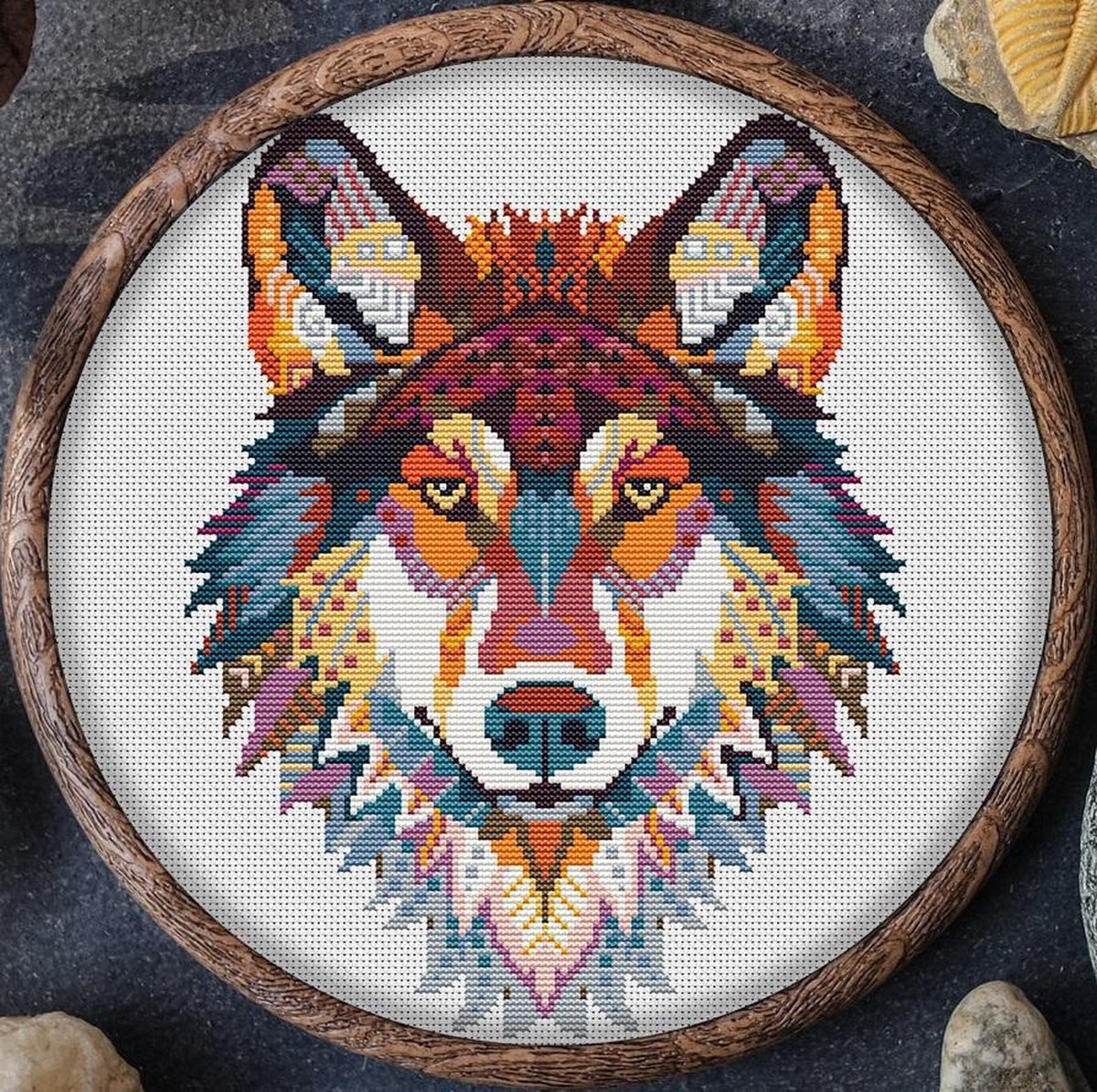 Borduurpakket MANDALA WOLF