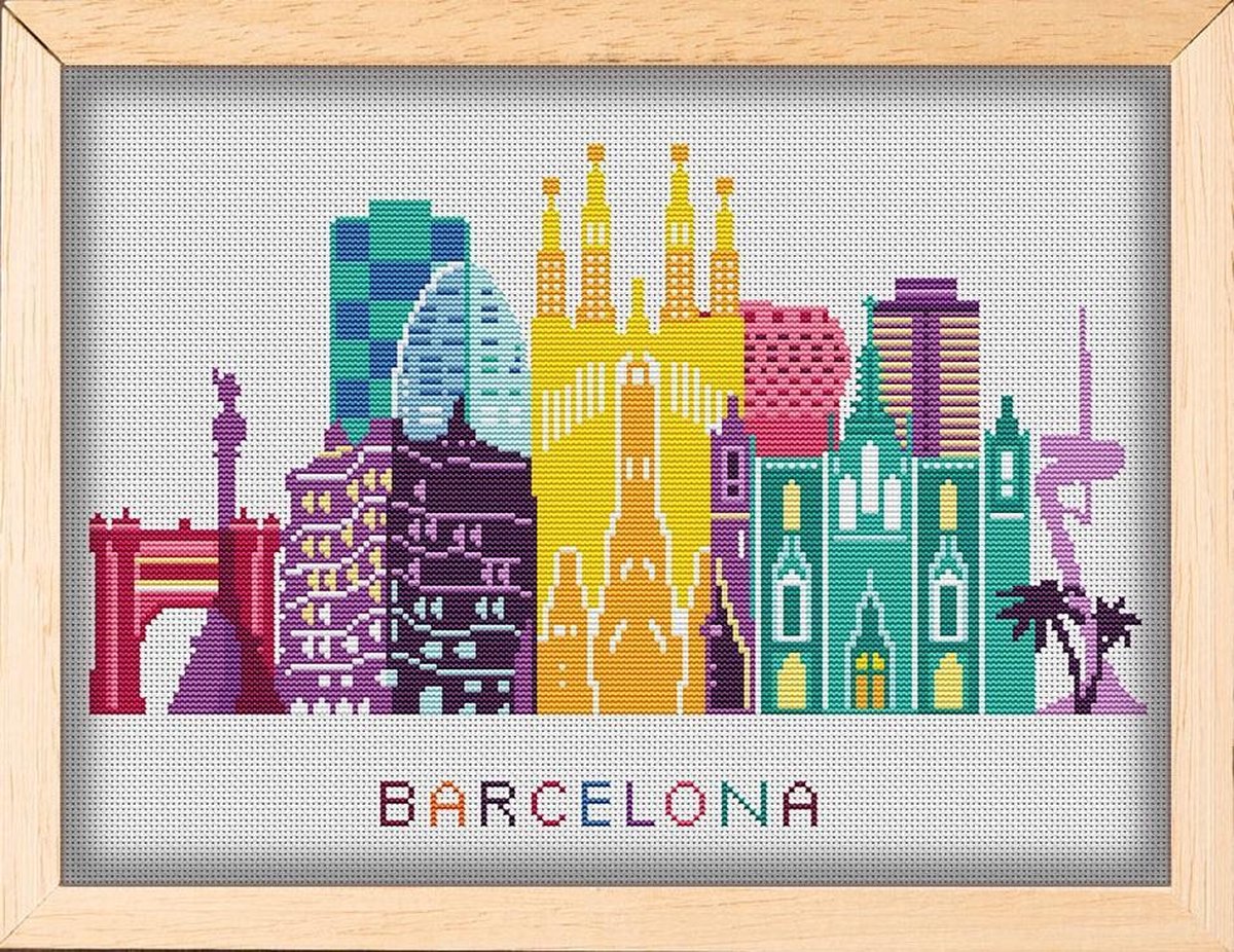 Borduurpakket SKYLINE BARCELONA - MANDALA borduren  - STEDEN VAN DE WERELD