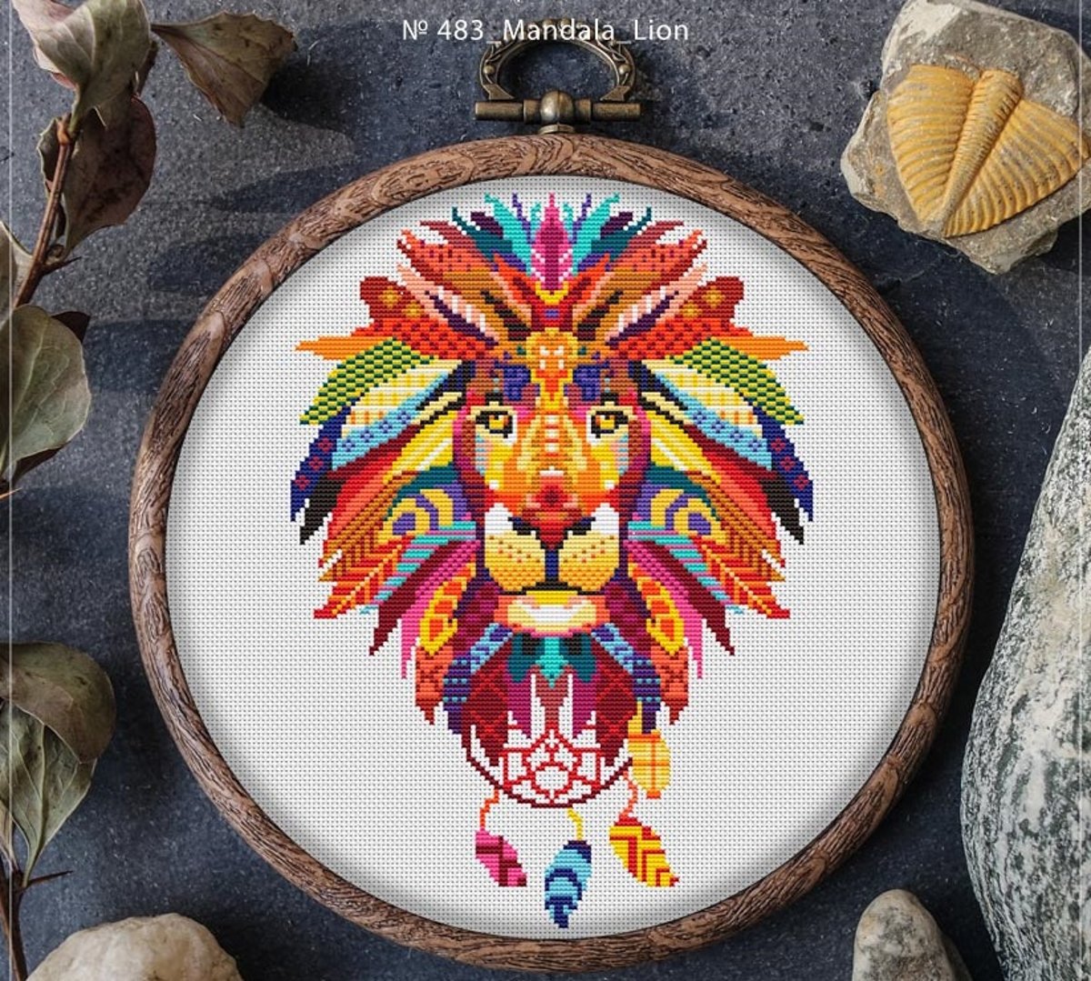 Borduurpakket mandala Dreamcatcher Lion