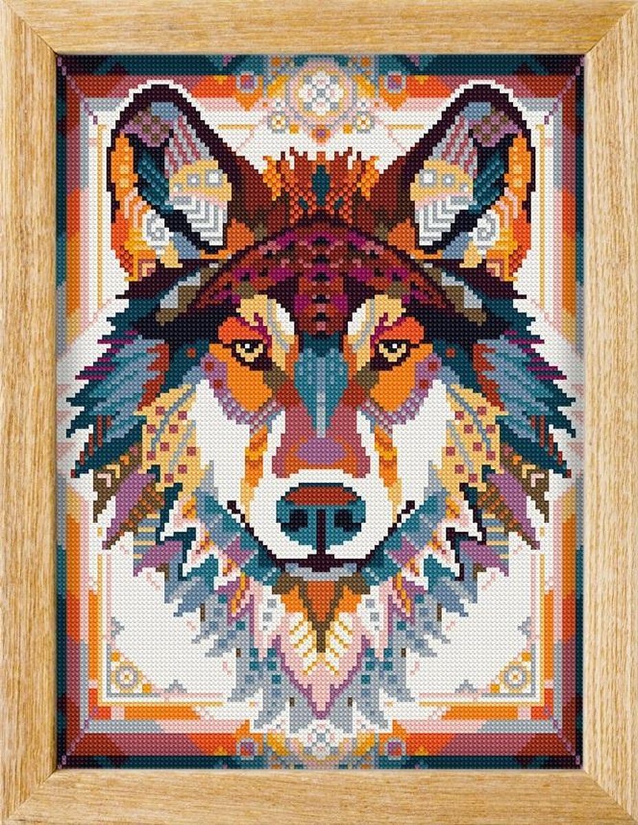 Diamond painting MANDALA Dieren WOLF (BRUIN) - awsome pattern - full diamond painting - vierkante steentjes