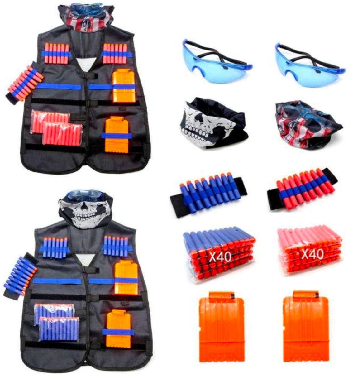   Team Nerf vest voor kinderen - voor volwassenen - Inclusief pijltjes en nog meer - verstelbaar - zwart