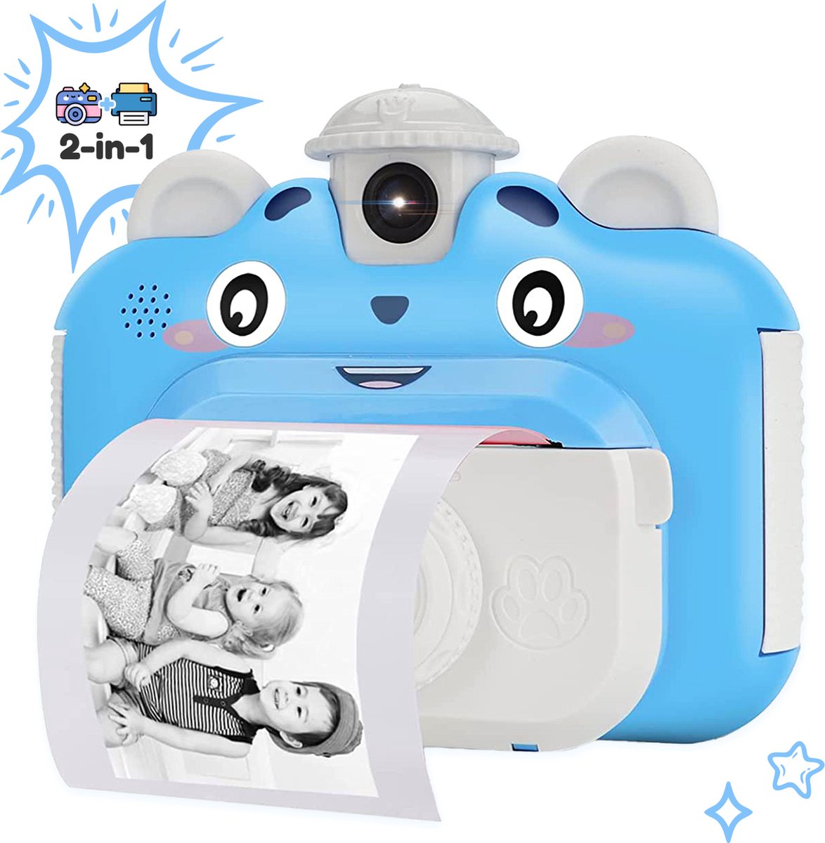   Instant Print Kindercamera - Thermische Mini Printer - Fotoprinter - Inclusief 3 rollen & 12 Kleur Stiften - Blauw