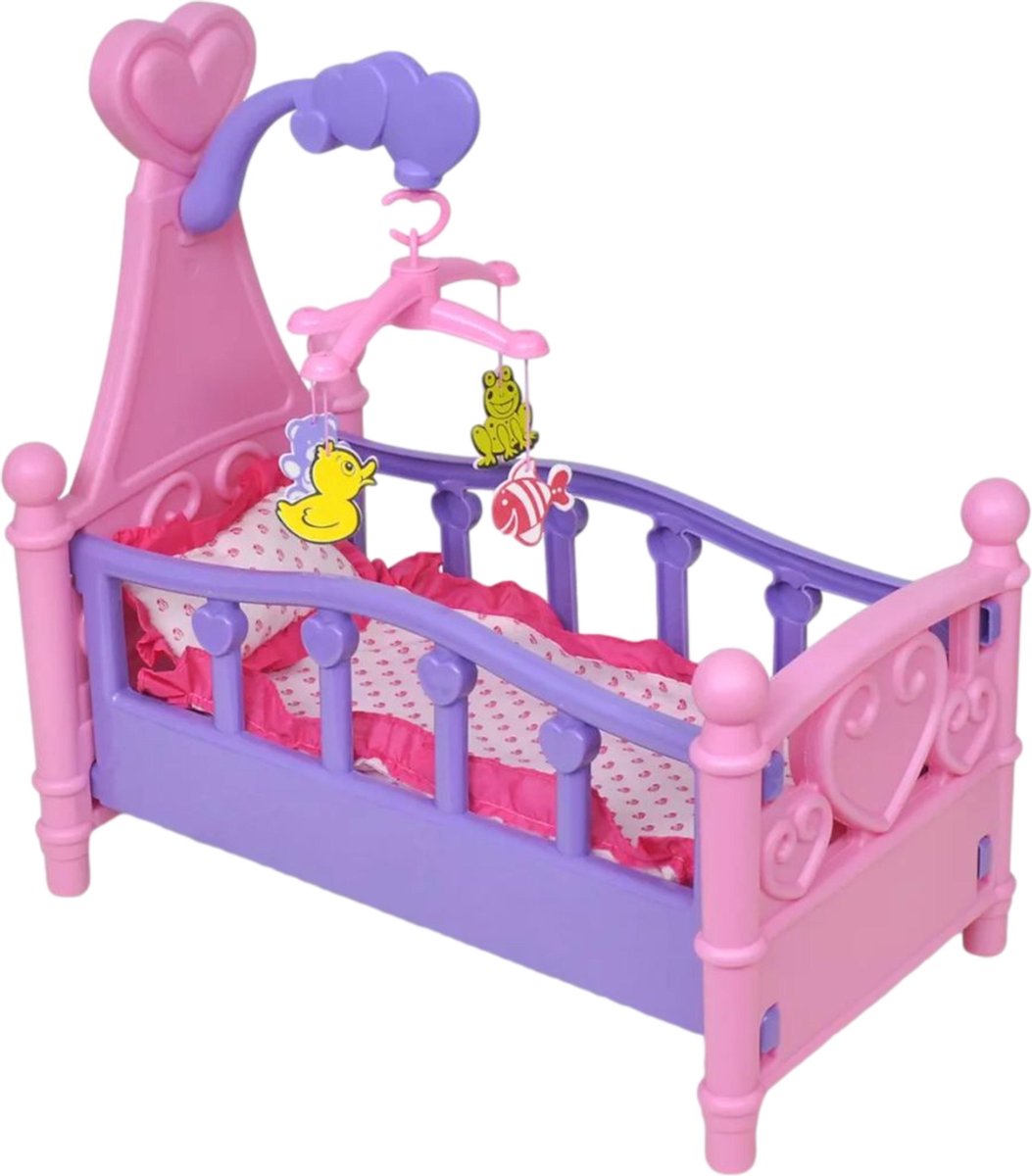 Poppenbed Poppenbedje Poppenwieg - Speelgoed Meisje - Met Accessoires - Roze en Paars