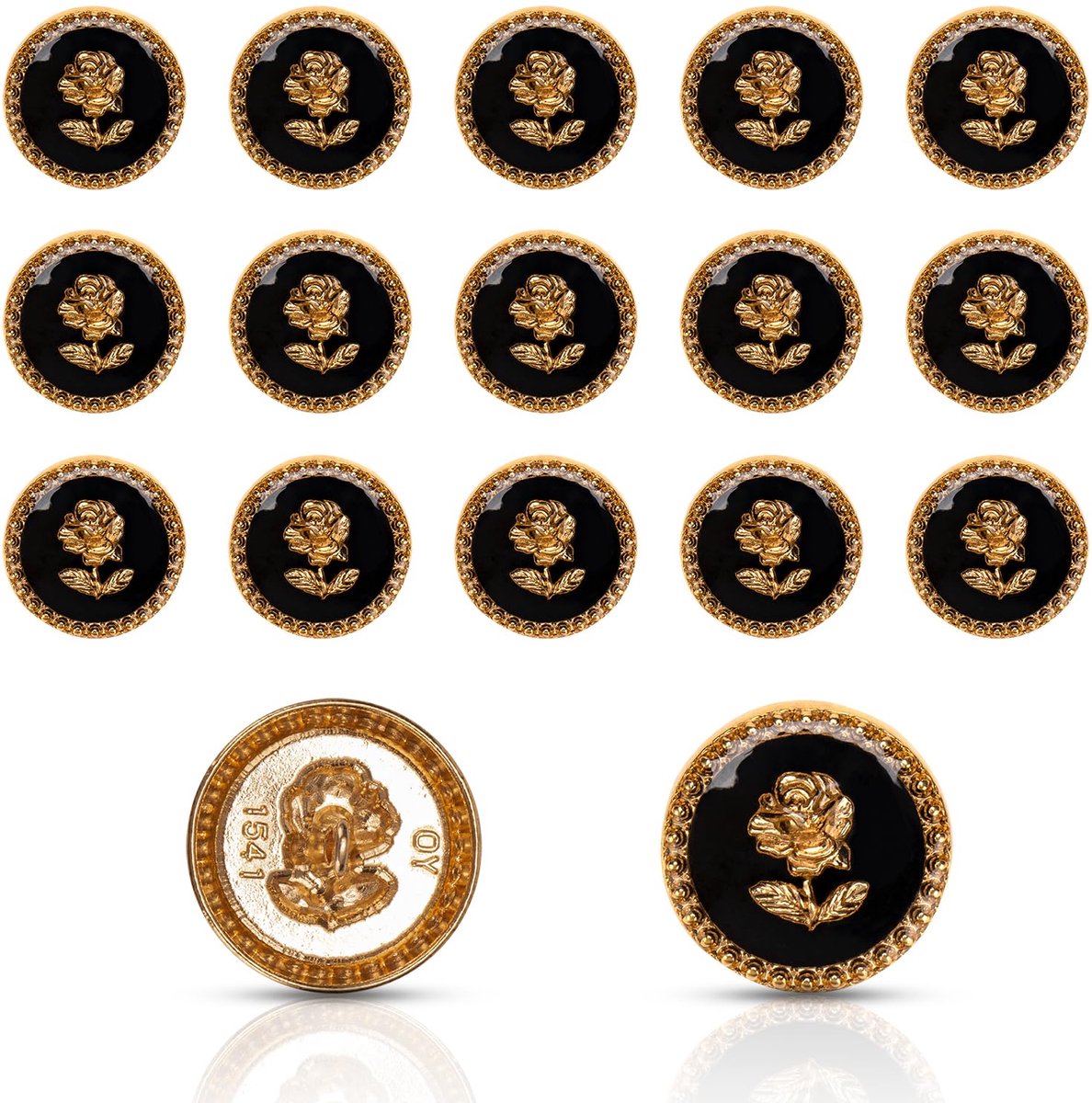  ® Set van 16 decoratieve metalen knopen met elegant rozenpatroon voor kleding