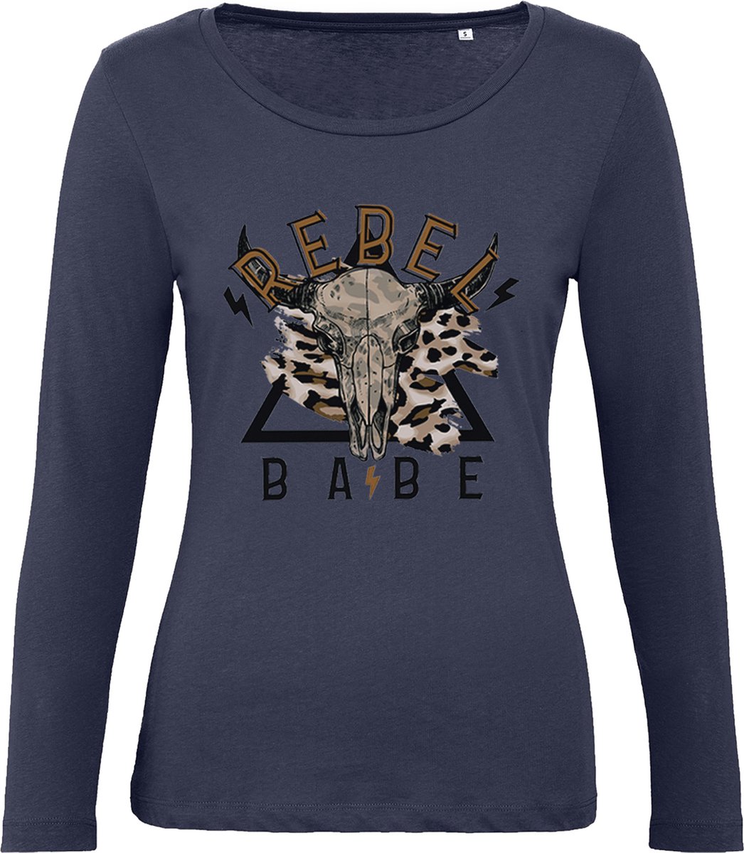 B & C - Dames T Shirt Rebel  - Lange Mouw - Blauw - Maat 2XL