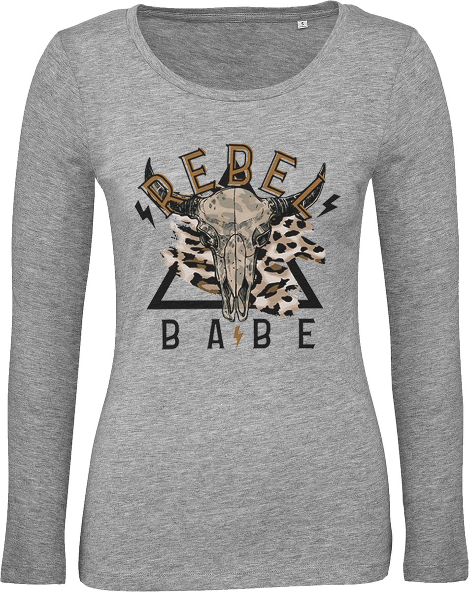 B & C - Dames T Shirt Rebel  - Lange Mouw - Grijs - Maat L