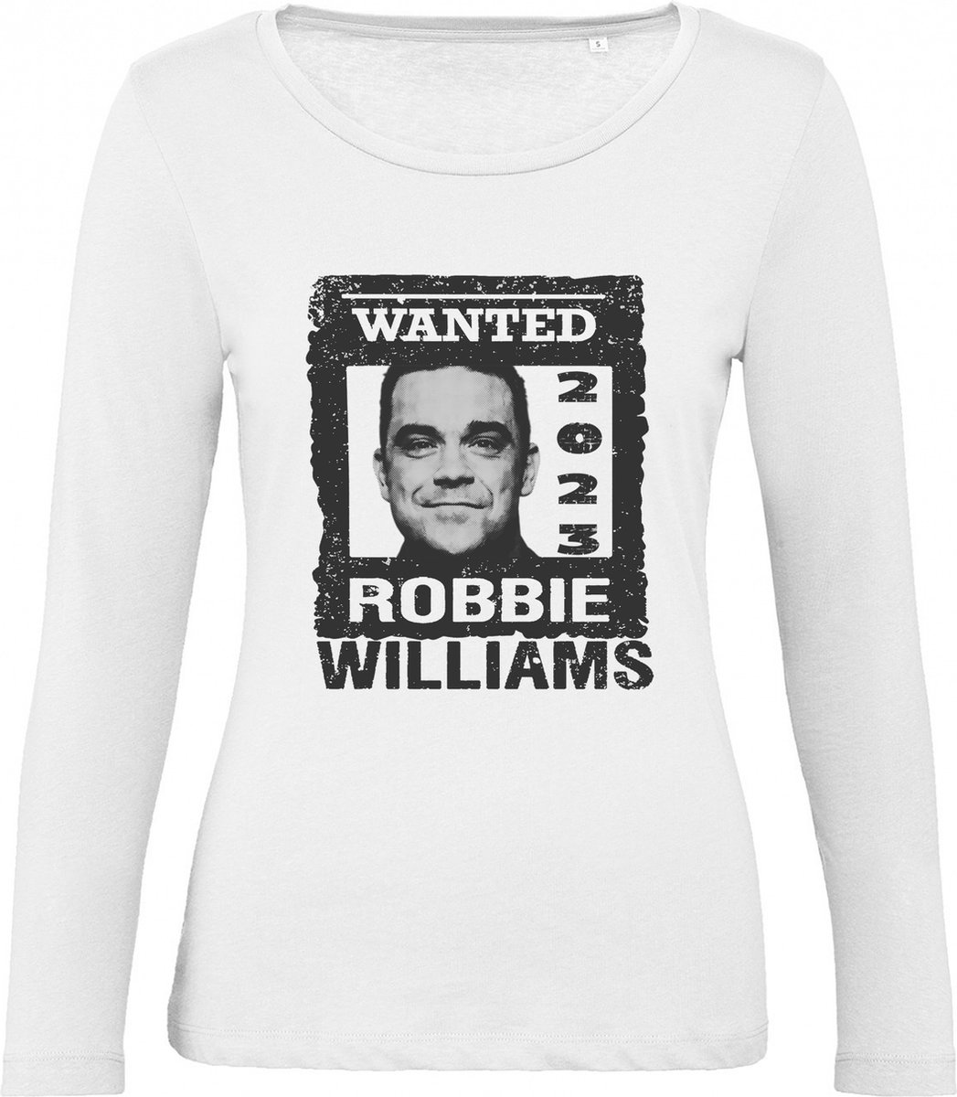 B & C - Dames T Shirt Robbie Williams  - Lange Mouw - Wit - Maat M