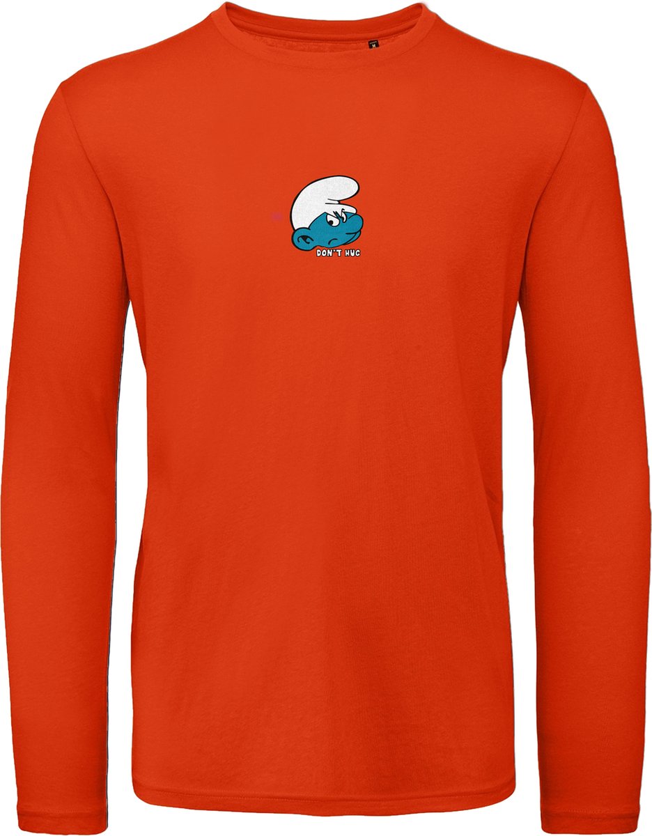 B & C - Heren T Shirt Smurf - Lange Mouw - Rood - Maat L