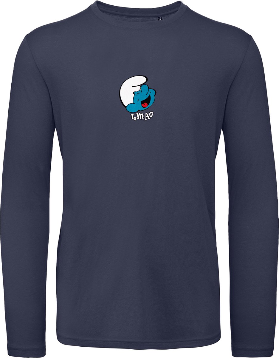 B & C - T Shirt Heren  Smurf - Lange Mouw - Blauw - Maat L