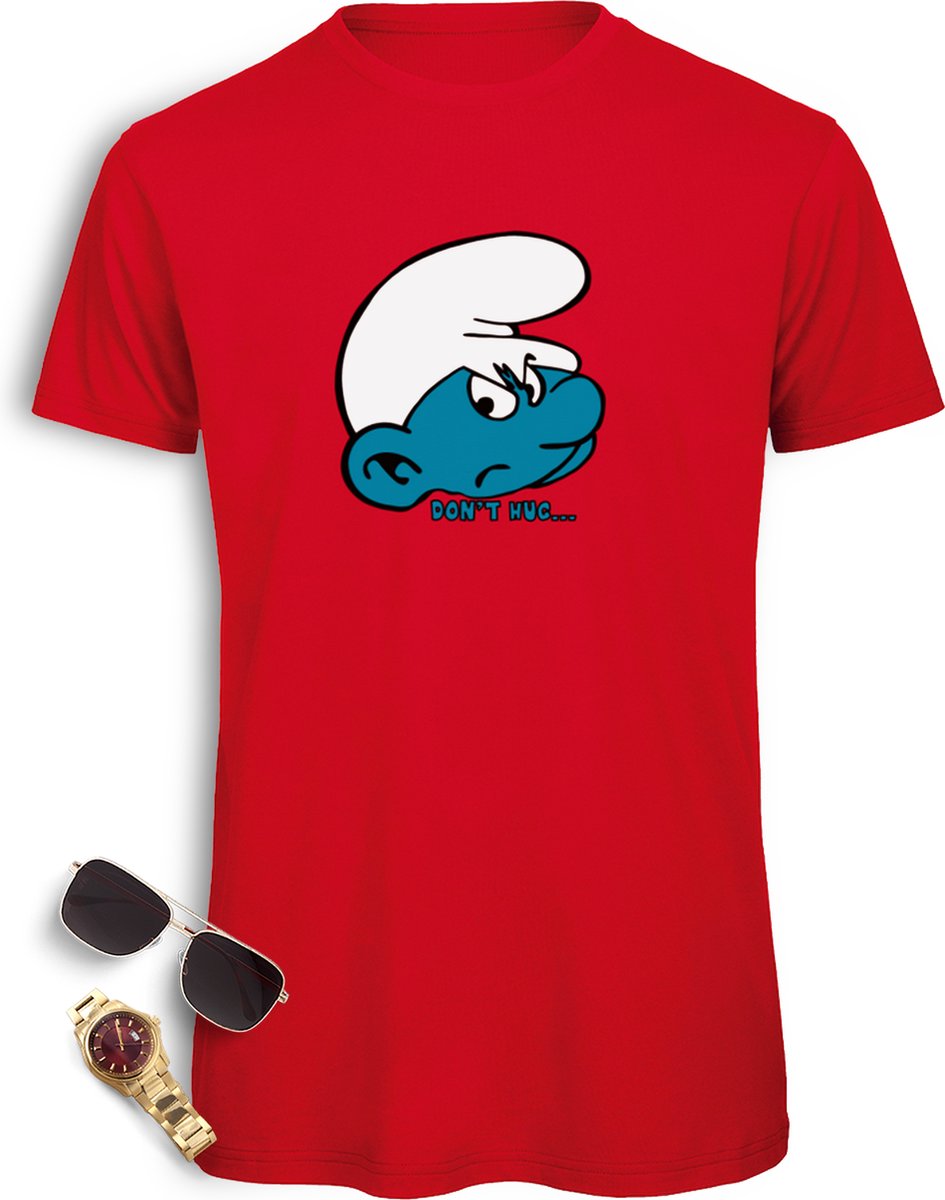 B & C Heren T Shirt Smurf - Kort Mouw - Rood - Maat 3XL