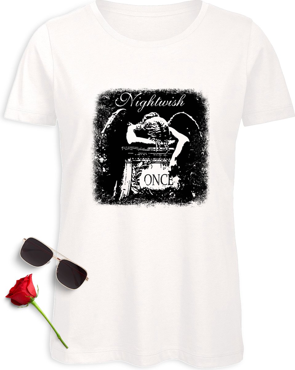 Dames t Shirt Nightwish - Vrouwen tShirt met  Nightwish Print opdruk - Maten: S M L XL XXL - Shirt kleur: L. Grijs