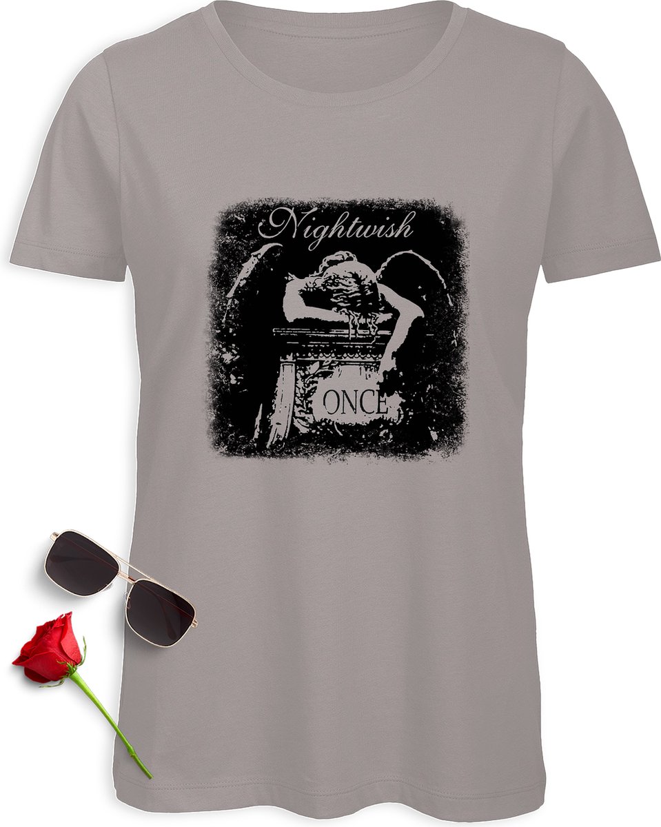 Dames t Shirt Nightwish - Vrouwen tShirt met  Nightwish Print opdruk - Maten: S M L XL XXL - Shirt kleur: L. Grijs