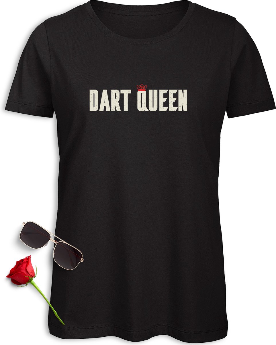 Dart Queen t-Shirt - T shirt Darten dames - Dart tshirt voor vrouwen - Verkrijgbaar in maten: S M L XL XXL - T Shirt kleur: Zwart.