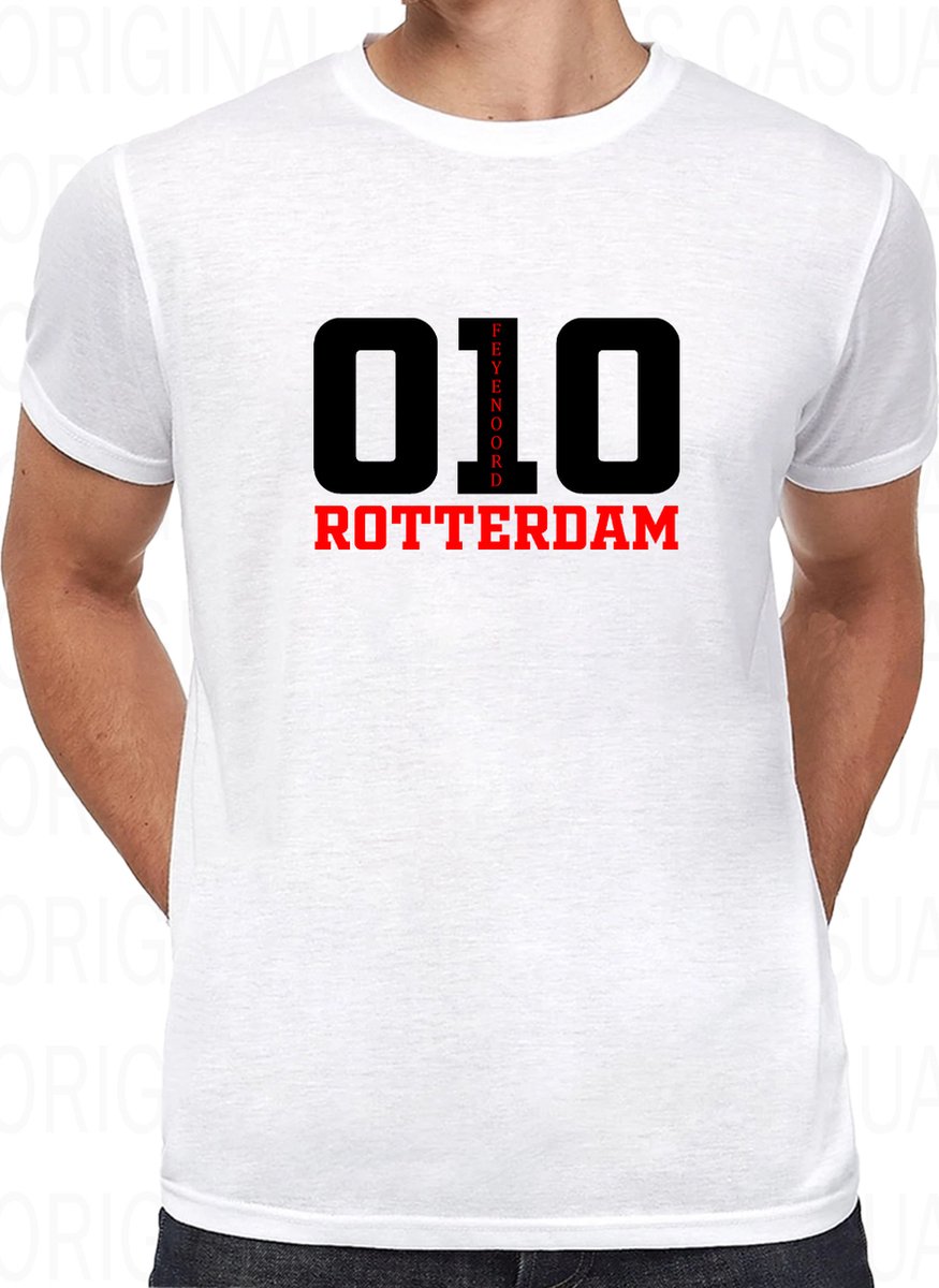 FEYENOORD 010 ROTTERDAM herenshirt - Wit - Maat 3XL - Korte mouwen - Ronde hals - Regular Fit - Legioen - Hand in hand kameraden - Geen woorden maar daden - Original Kwoots