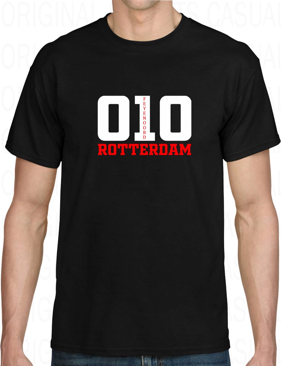 FEYENOORD 010 ROTTERDAM herenshirt - Zwart - Maat L - Korte mouwen - Ronde hals - Regular Fit - Legioen - Hand in hand kameraden - Geen woorden maar daden - Original Kwoots