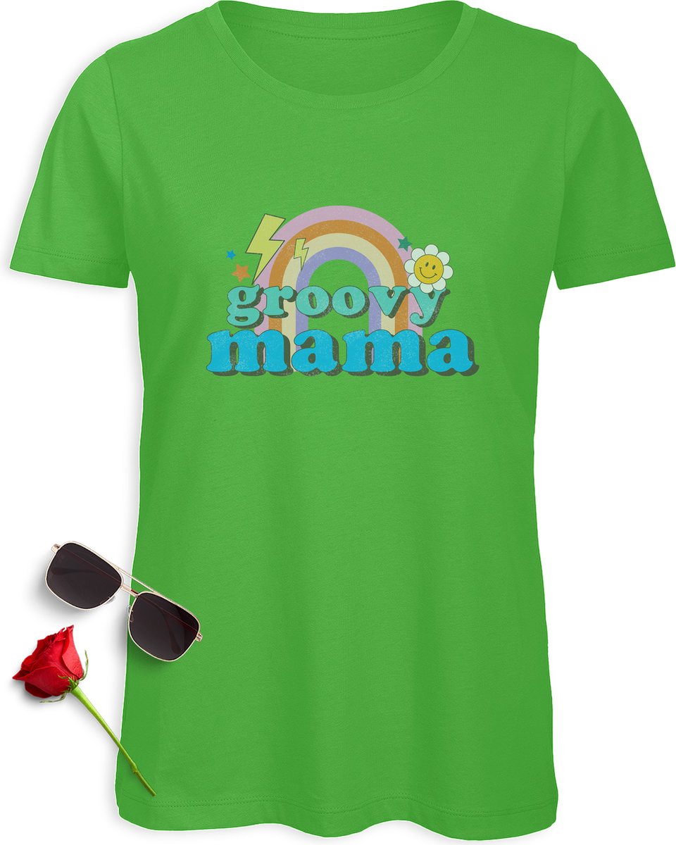 Groovy Mama T-shirt - Mama tshirt - T shirt voor mama - Dames shirt met print - Vrouwen t Shirt met vrolijke opdruk - Moederdag cadeau t Shirt - Verkrijgbaar in maten: S M L XL XXL - T shirt kleuren: Wit, Zwart en Groen.