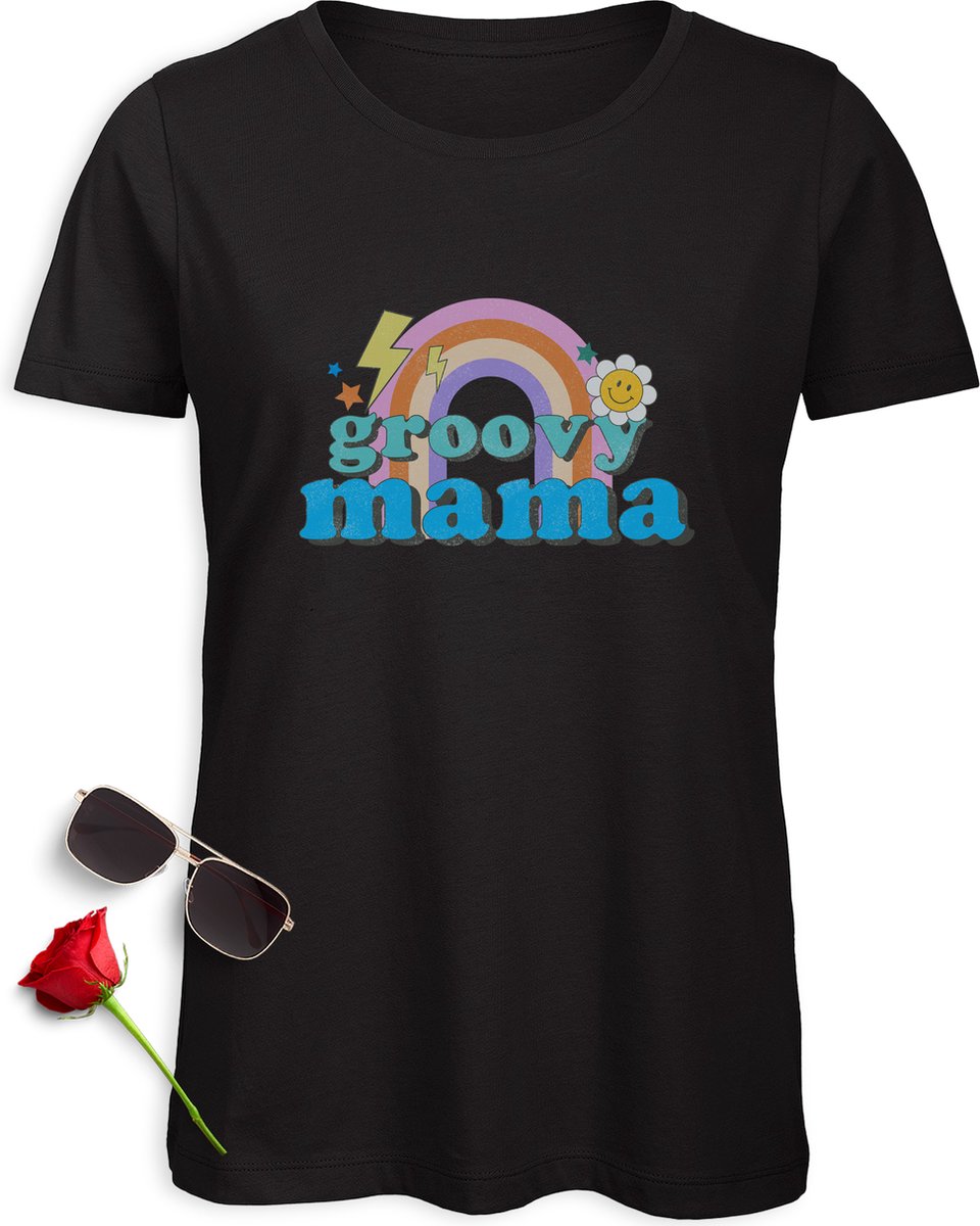 Groovy Mama T-shirt - Mama tshirt - T shirt voor mama - Dames shirt met print - Vrouwen t Shirt met vrolijke opdruk - Moederdag cadeau t Shirt - Verkrijgbaar in maten: S M L XL XXL - T shirt kleuren: Wit, Zwart en Groen.