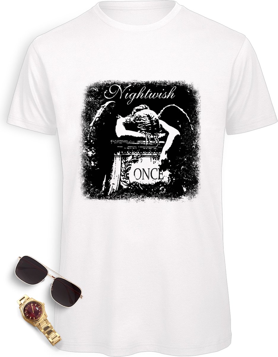 Heren t Shirt Nightwish - Mannen tShirt met  Nightwish Print opdruk - Maten: S M L XL XXL XXXL- Shirt kleuren: Grijs en wit.