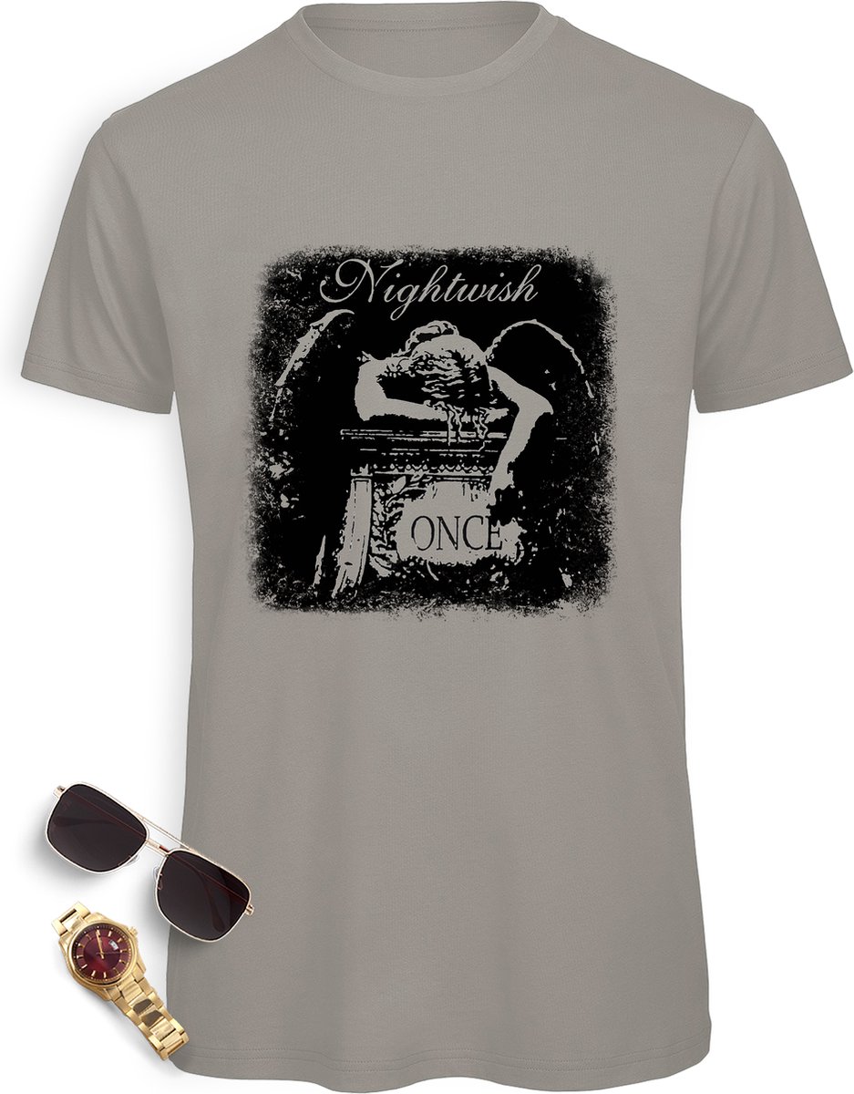 Heren t Shirt Nightwish - Mannen tShirt met  Nightwish Print opdruk - Maten: S M L XL XXL XXXL- Shirt kleuren: Grijs en wit.