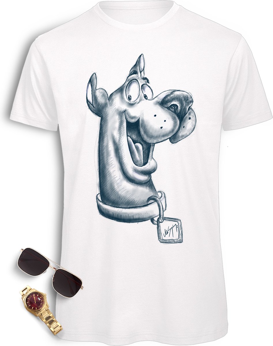 Heren t Shirt Scooby Doo - Mannen tShirt cartoon print - Maten: S t/m 3XL - Shirt kleur Wit.