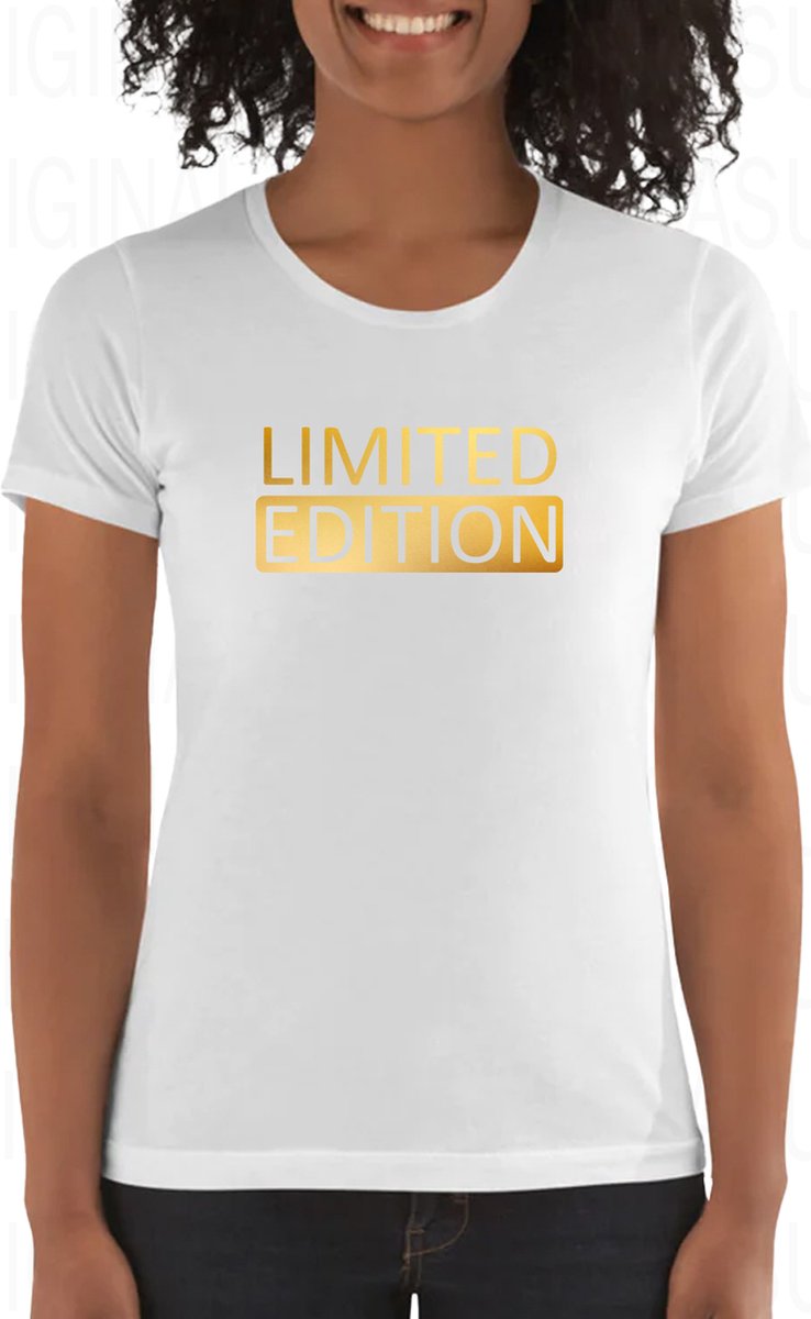 LIMITED EDITION damesshirt - Wit met goud - Maat S - Korte mouwen - Ronde hals - Regular Fit - The Special One - Original Kwoots