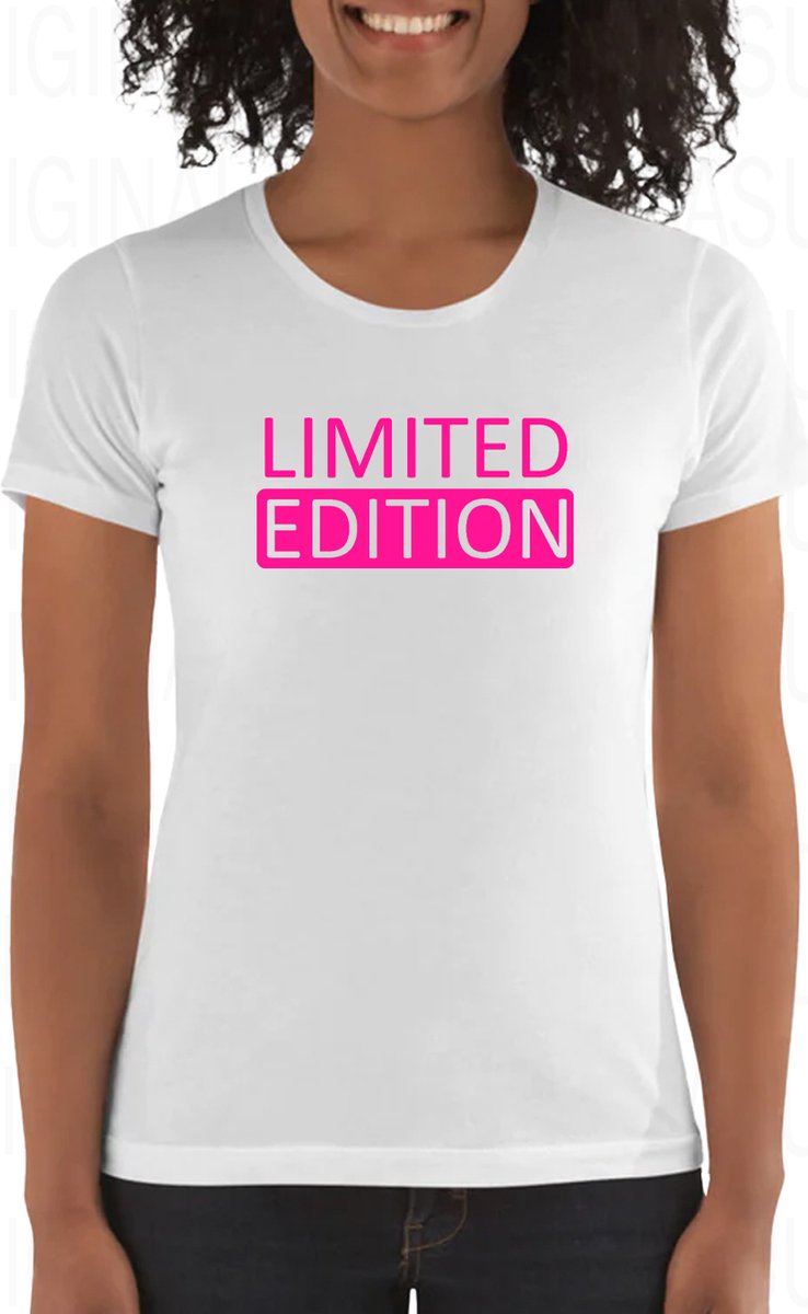 LIMITED EDITION damesshirt - Wit met roze - Maat 3XL - Korte mouwen - Ronde hals - Regular Fit - The Special One  - Original Kwoots