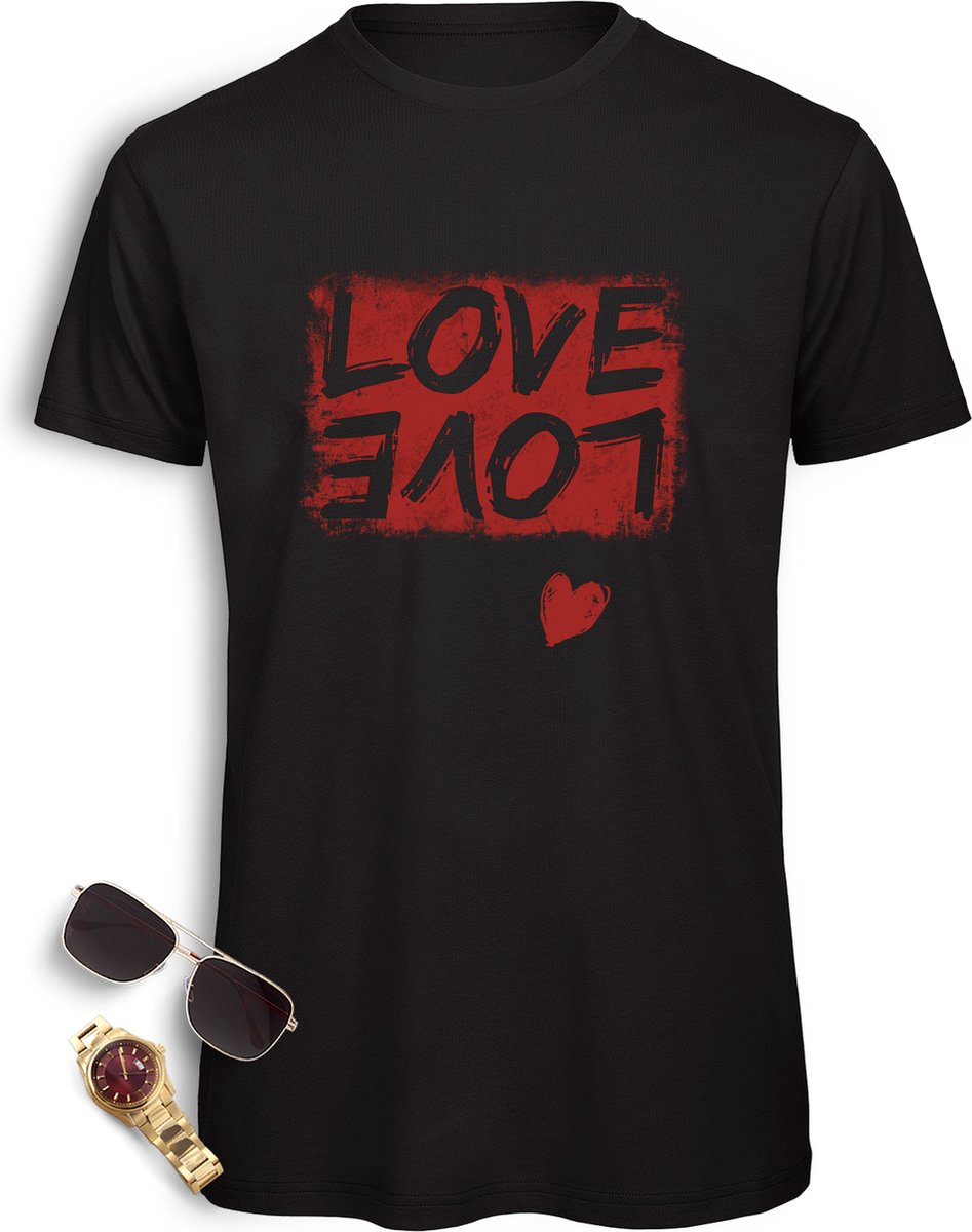 Love t shirt - Grunge love ontwerp tshirt - Vintage print opdruk - T-shirt heren - Love shirt mannen - Maten: S M L XL XXL XXXL - Shirt kleuren: Zwart en wit.