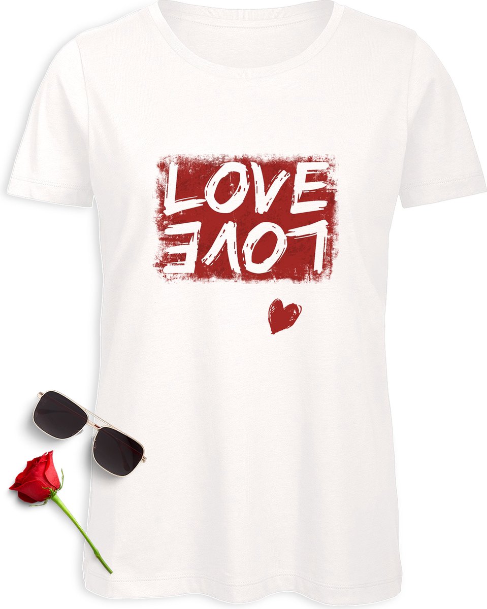 Love t shirt - Grunge love ontwerp tshirt - Vintage print opdruk t-Shirt Dames - Love shirt vrouwen - Maten: S M L XL XXL - t-Shirt kleuren: Zwart en wit.